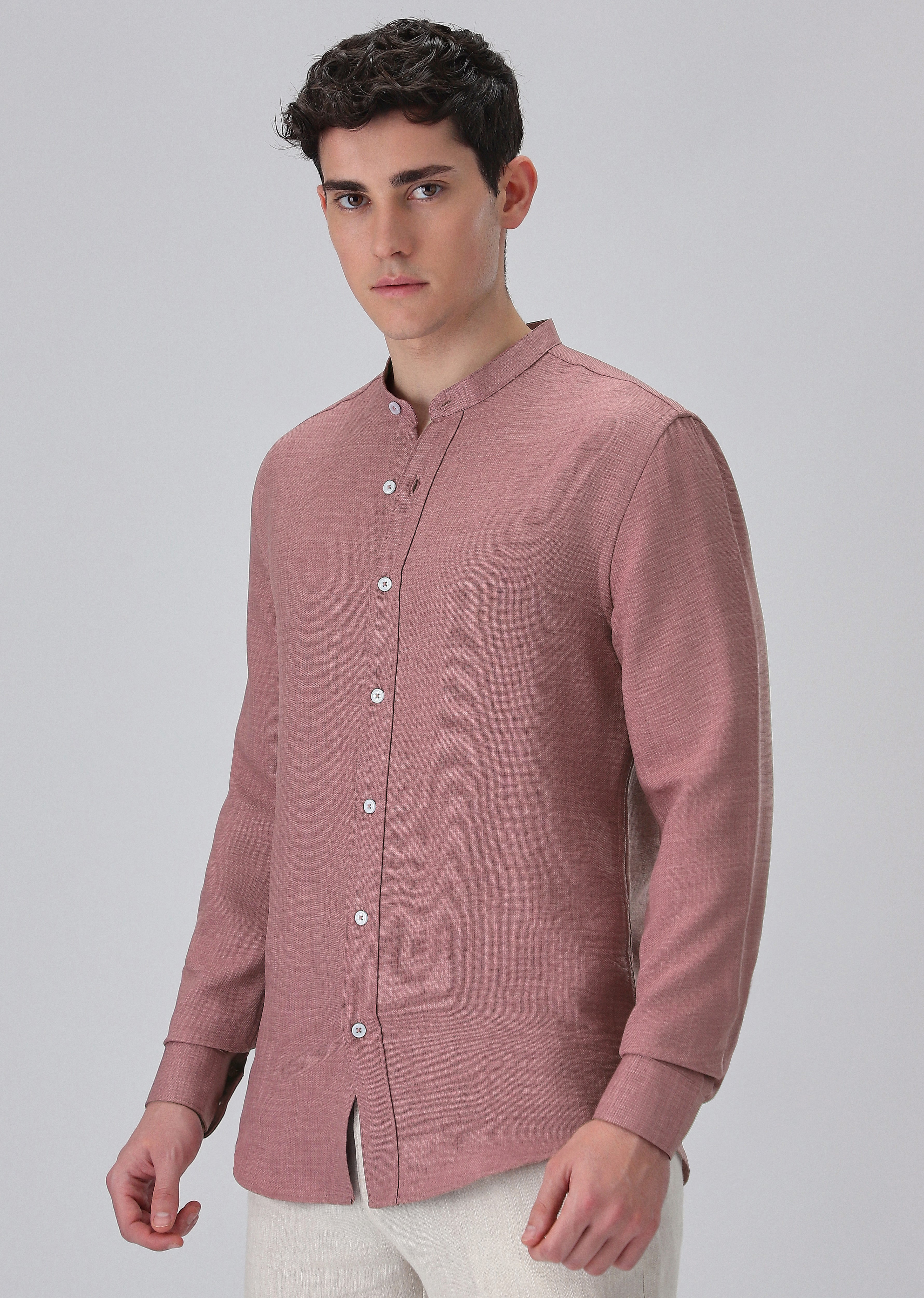 Mauve Pink Plain Mandarin Collar Shirt