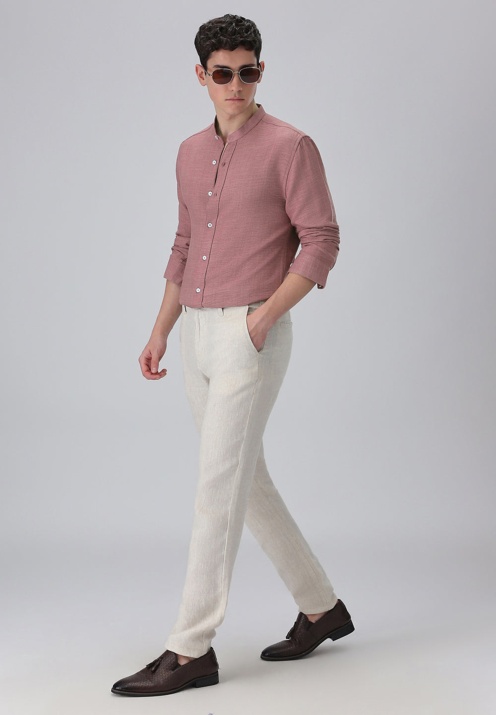 Mauve Pink Plain Mandarin Collar Shirt