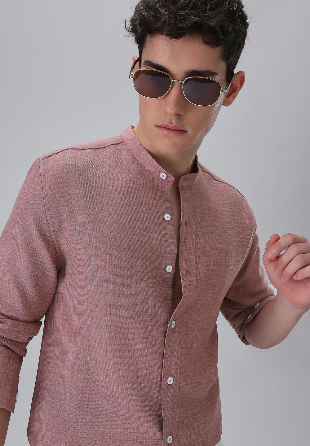 Mauve Pink Plain Mandarin Collar Shirt