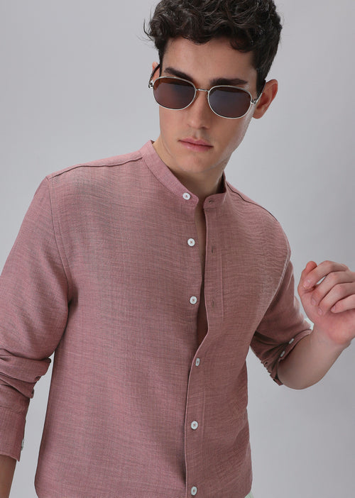 Mauve Pink Plain Mandarin Collar Shirt