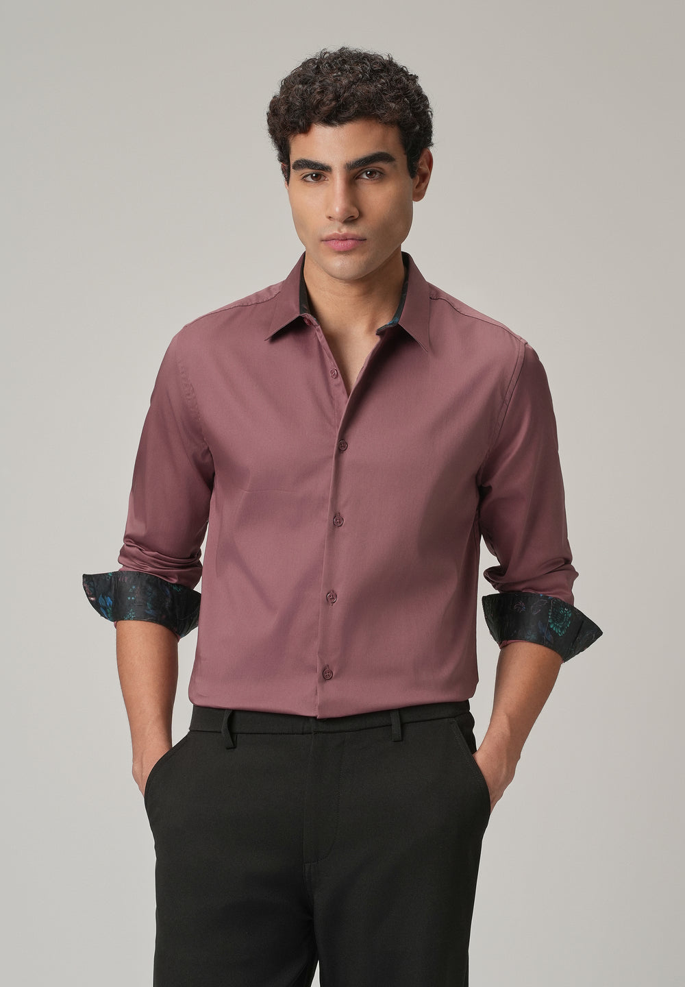 Mauve Pink Printed Cuff Shirt