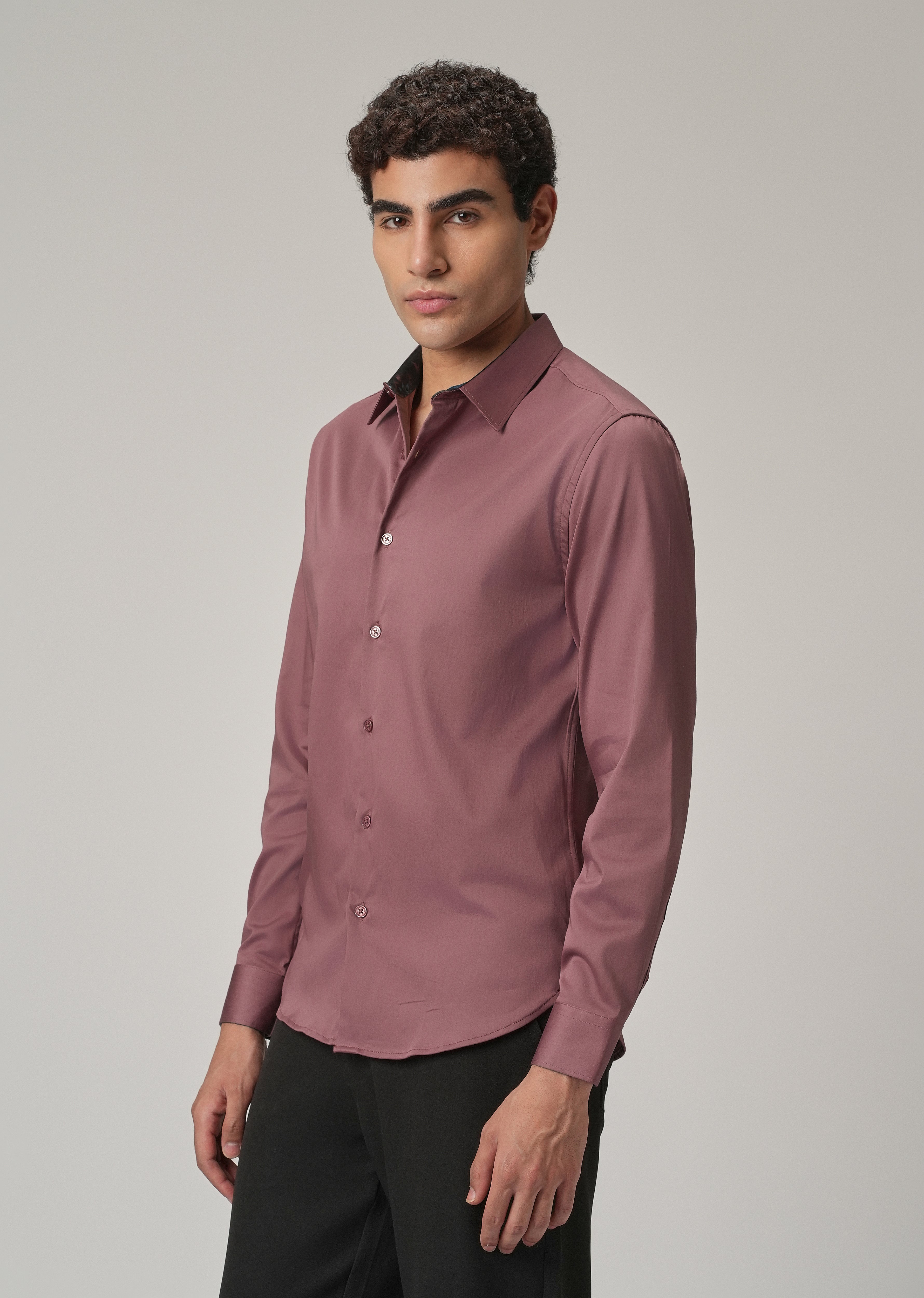 Mauve Pink Printed Cuff Shirt