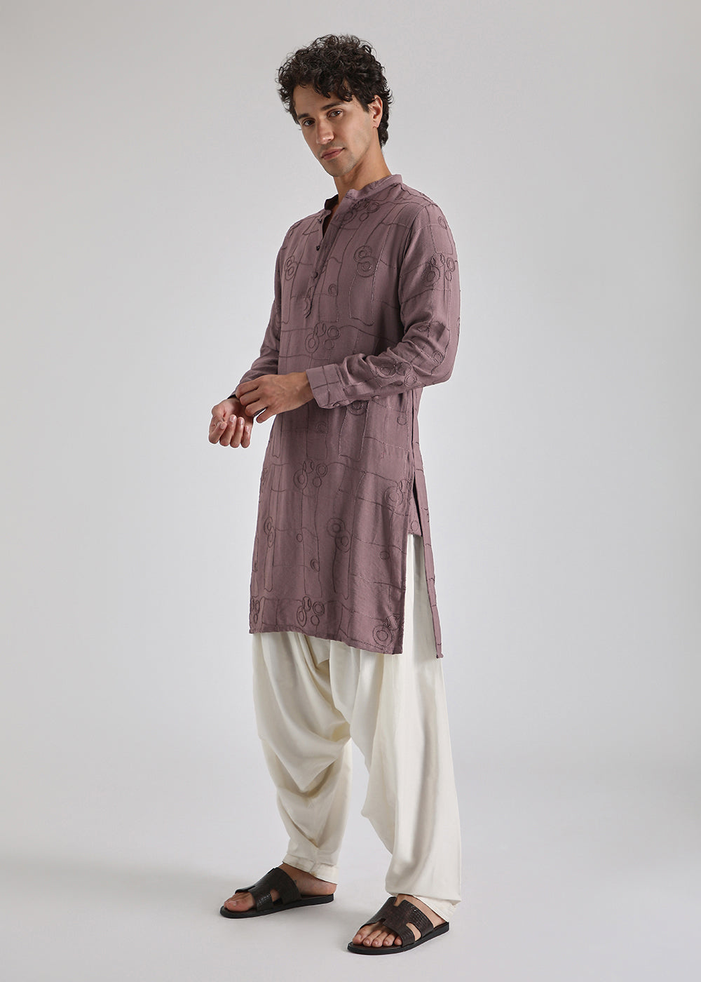 Mauve Pink Self Embroidered Kurta