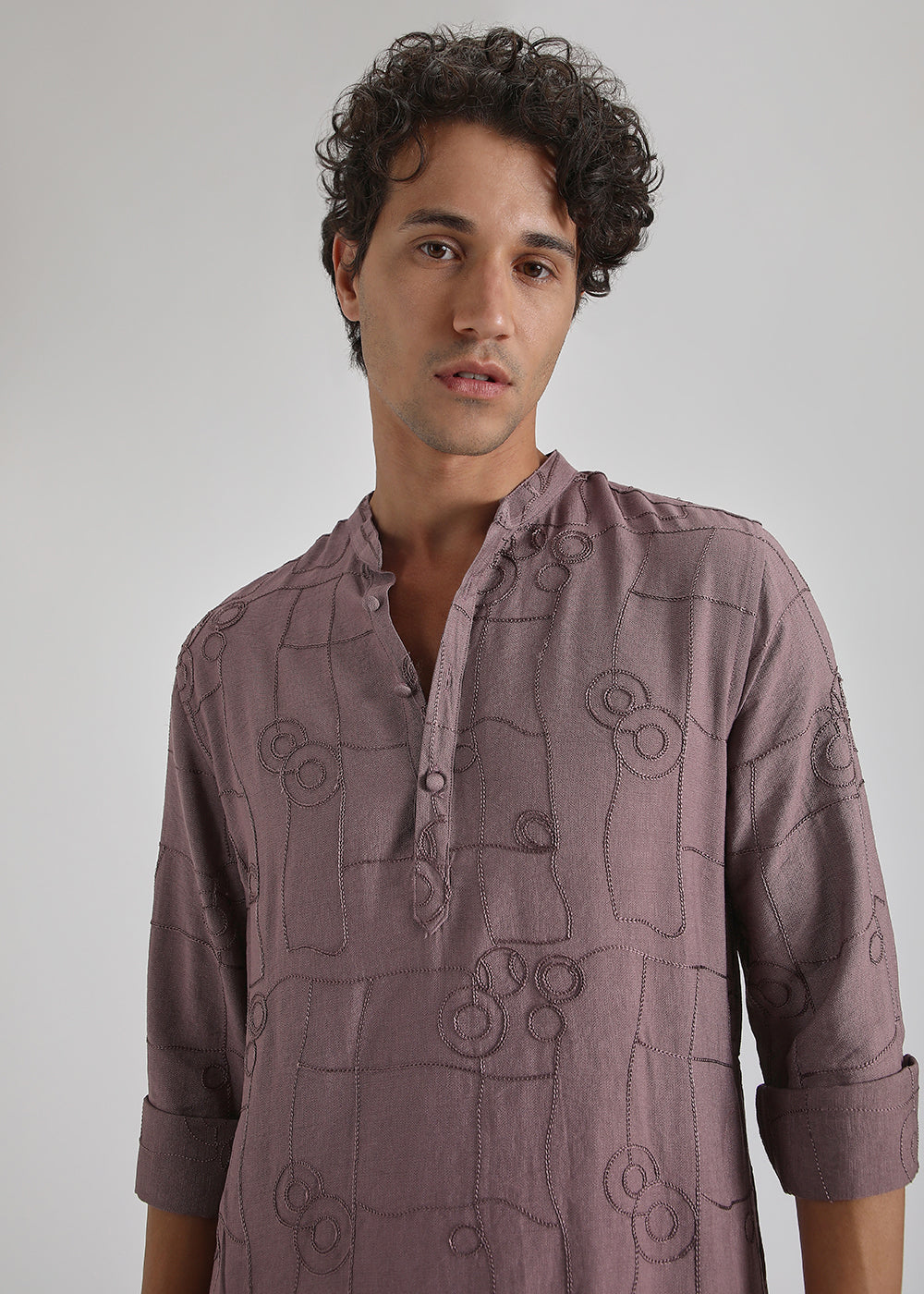 Mauve Pink Self Embroidered Kurta