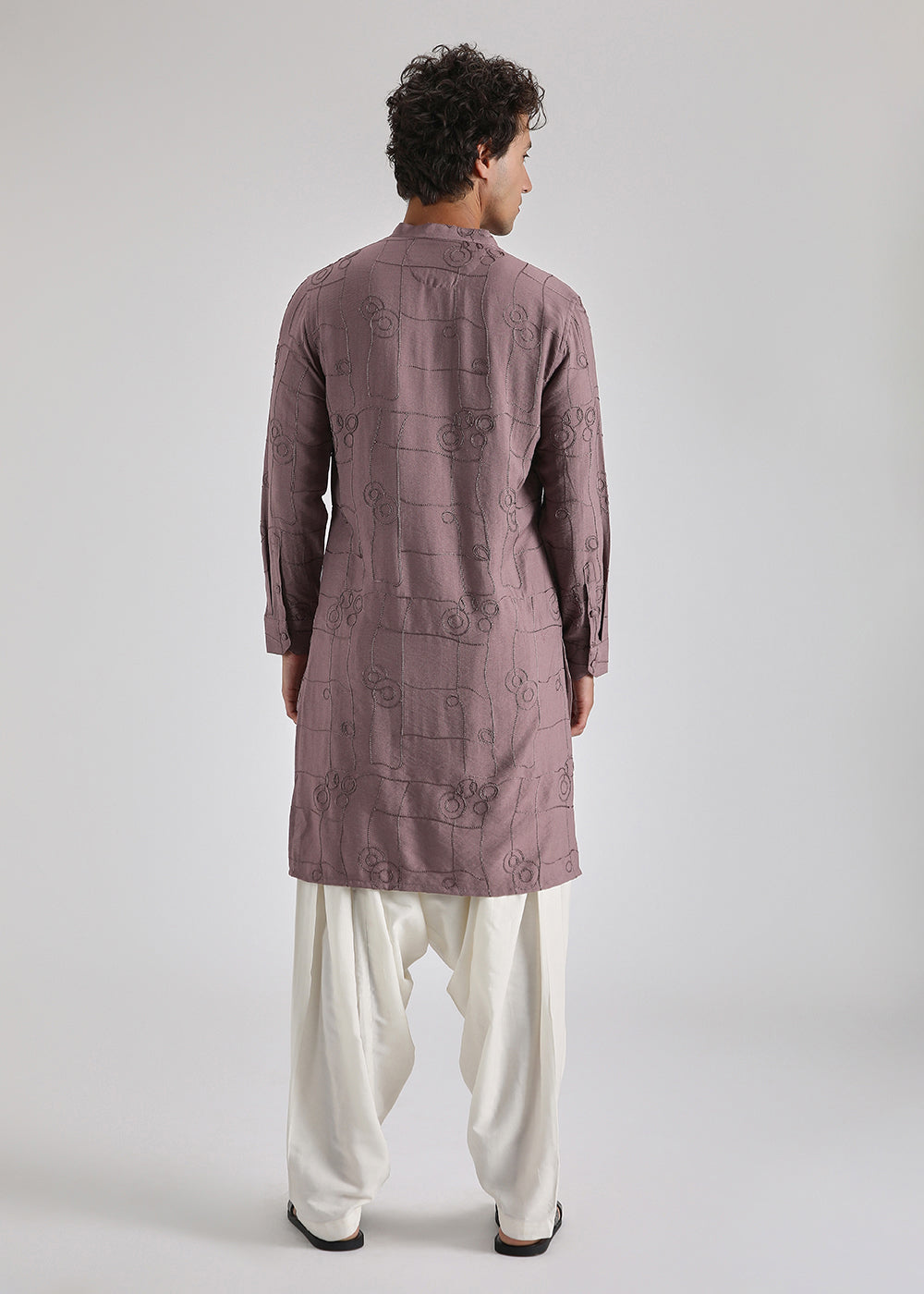 Mauve Pink Self Embroidered Kurta