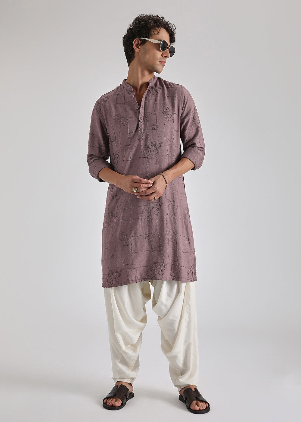 Mauve Pink Self Embroidered Kurta