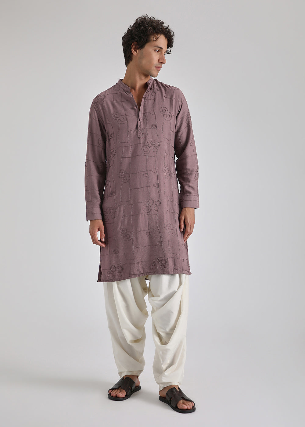 Mauve Pink Self Embroidered Kurta