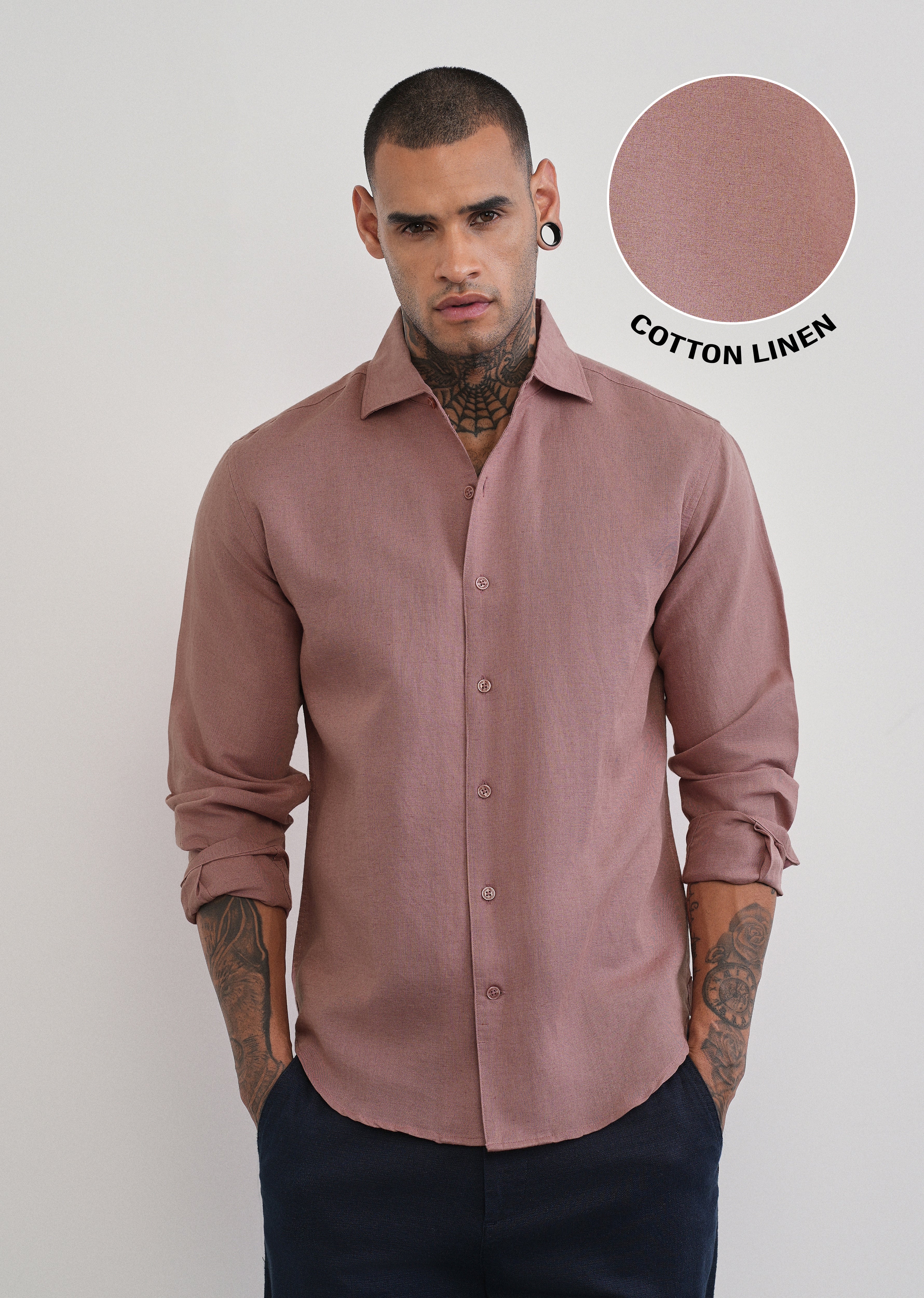 Mauve Plain Cotton Linen Shirt
