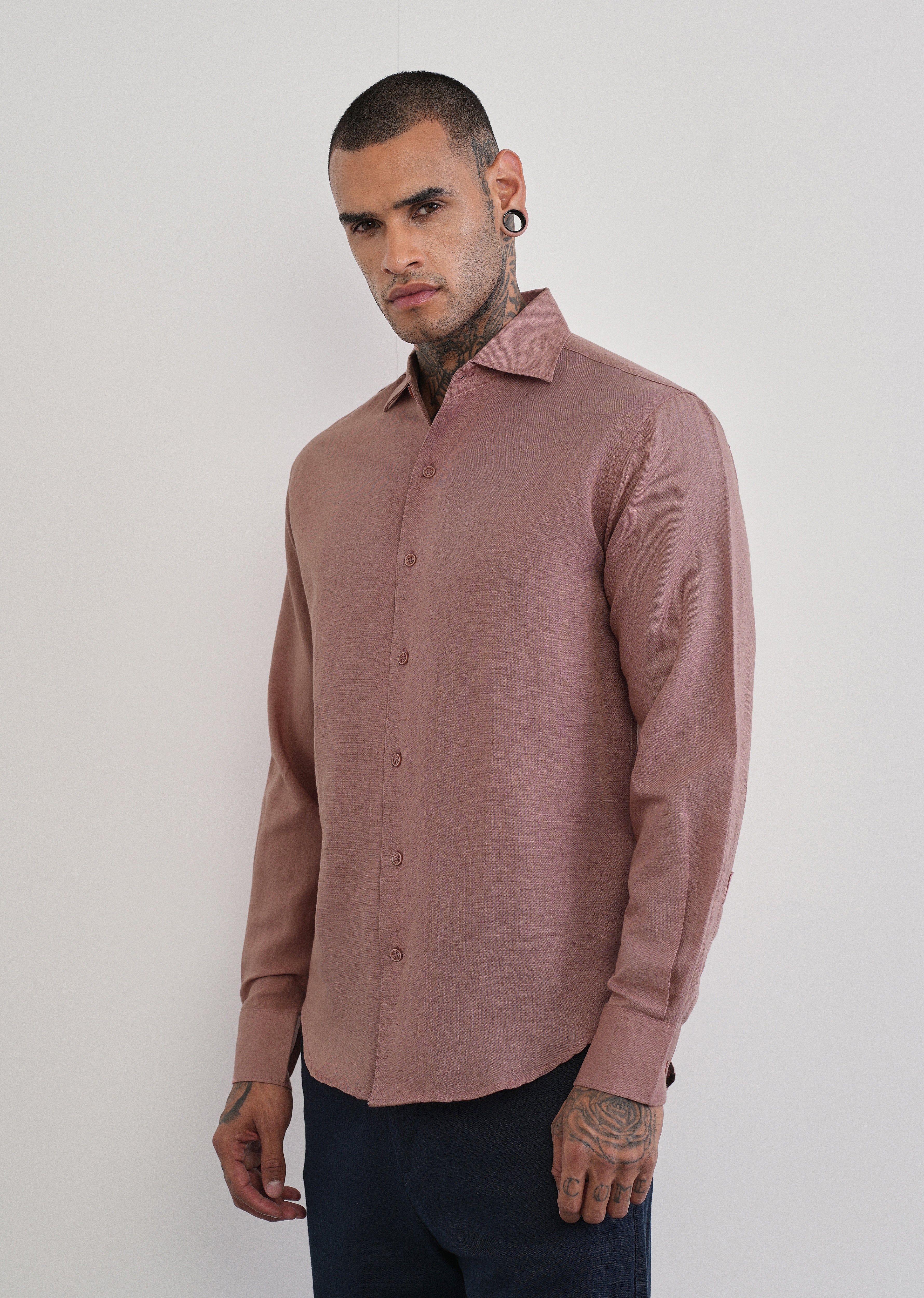 Mauve Plain Cotton Linen Shirt