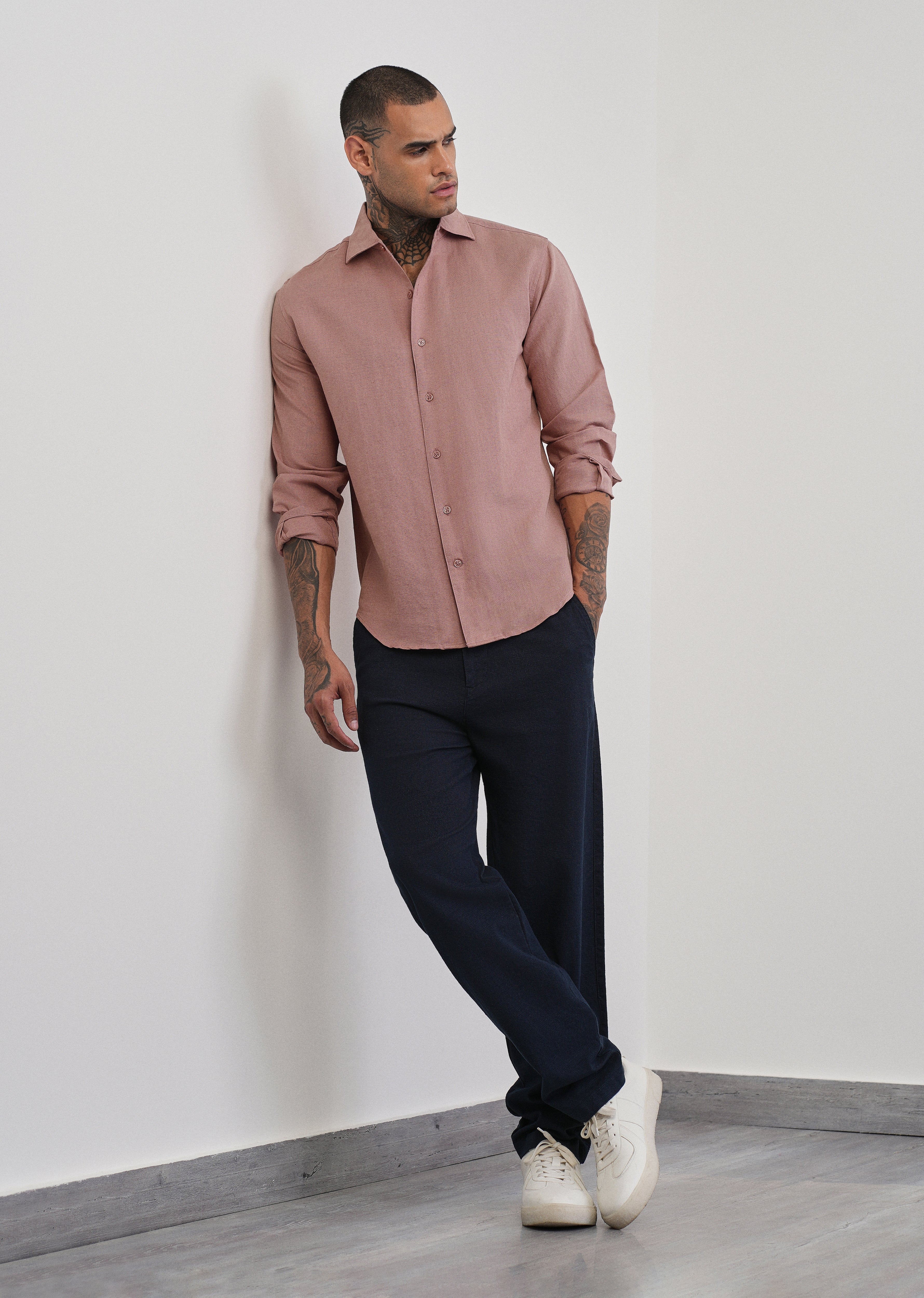 Mauve Plain Cotton Linen Shirt