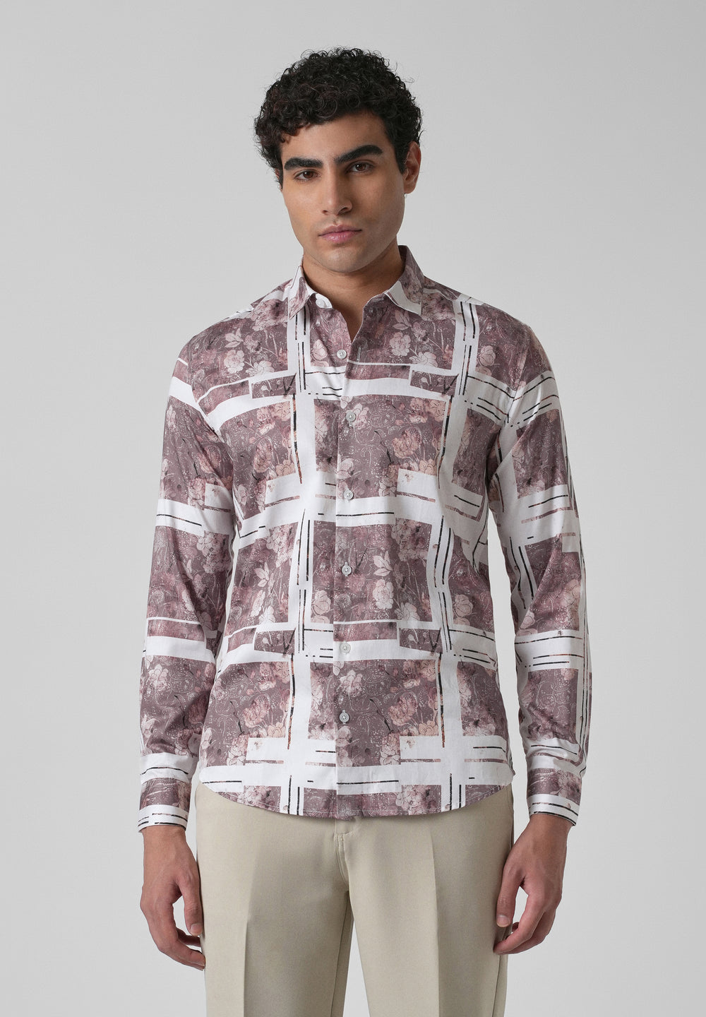 Mauve Printed Full-Sleeves Shirt