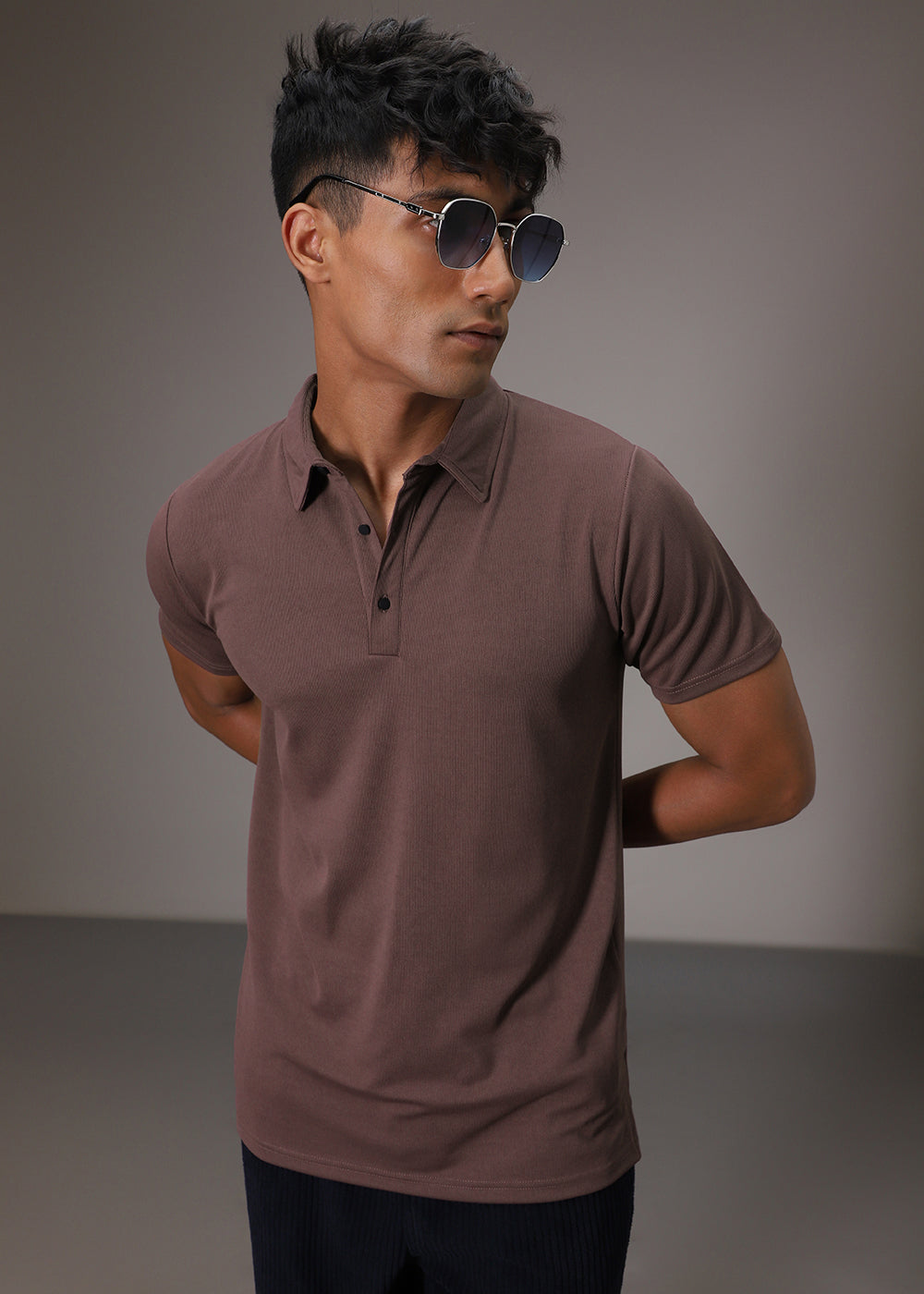 Mauve Ribbed Polo T-shirt