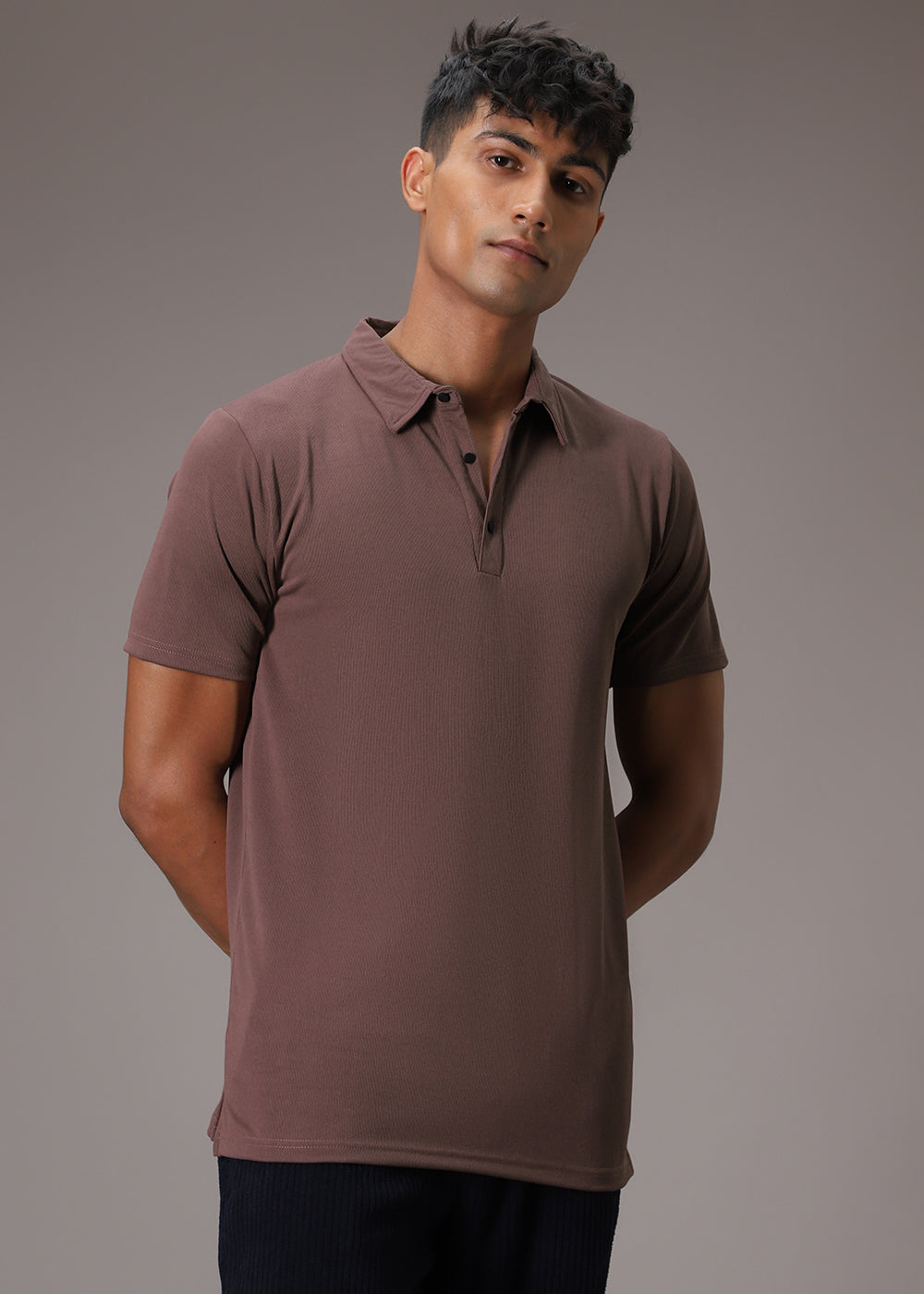 Mauve Ribbed Polo T-shirt