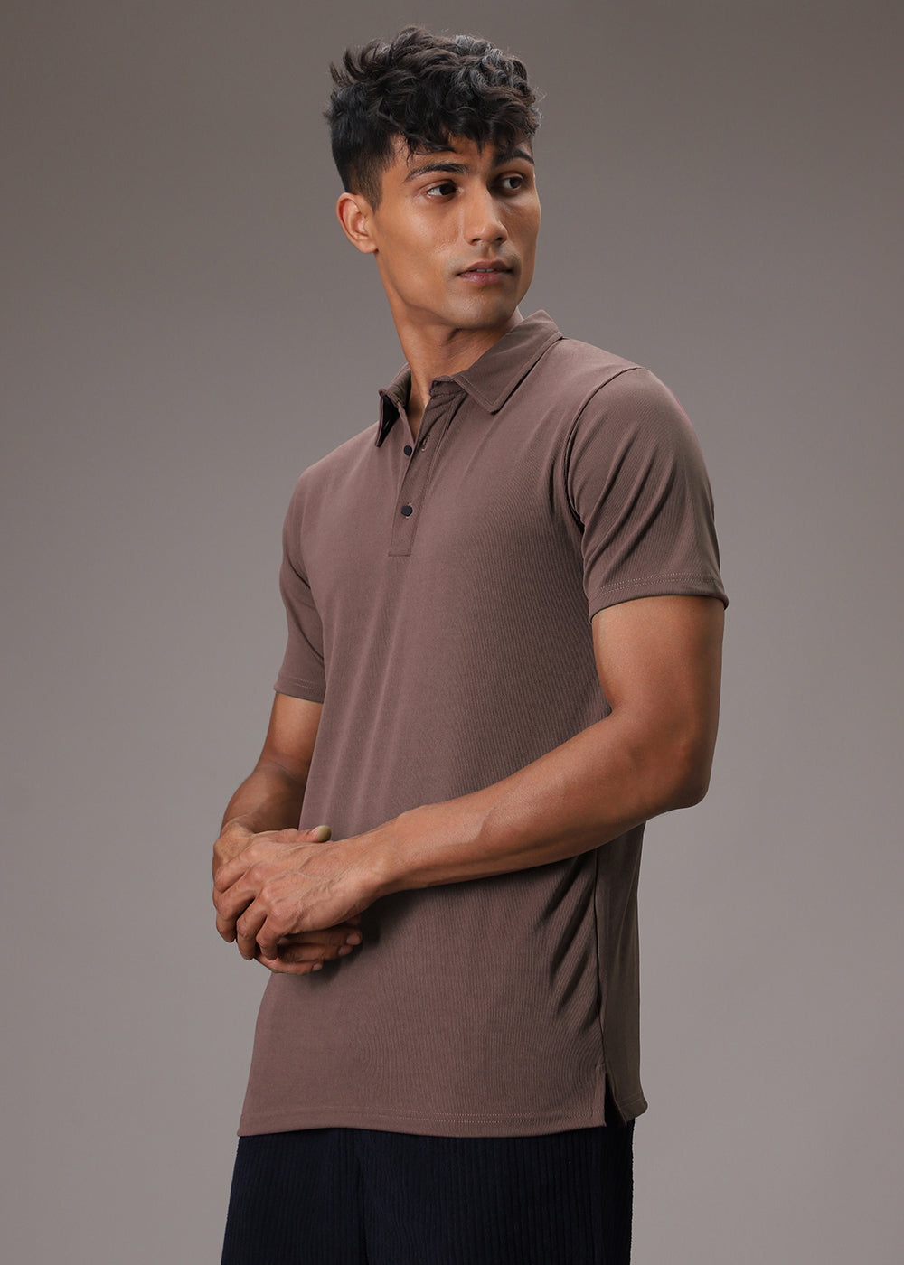 Mauve Ribbed Polo T-shirt