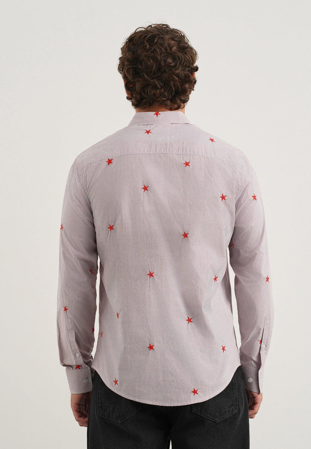 Mauve Stellar Embroidered Cotton Stripe Shirt