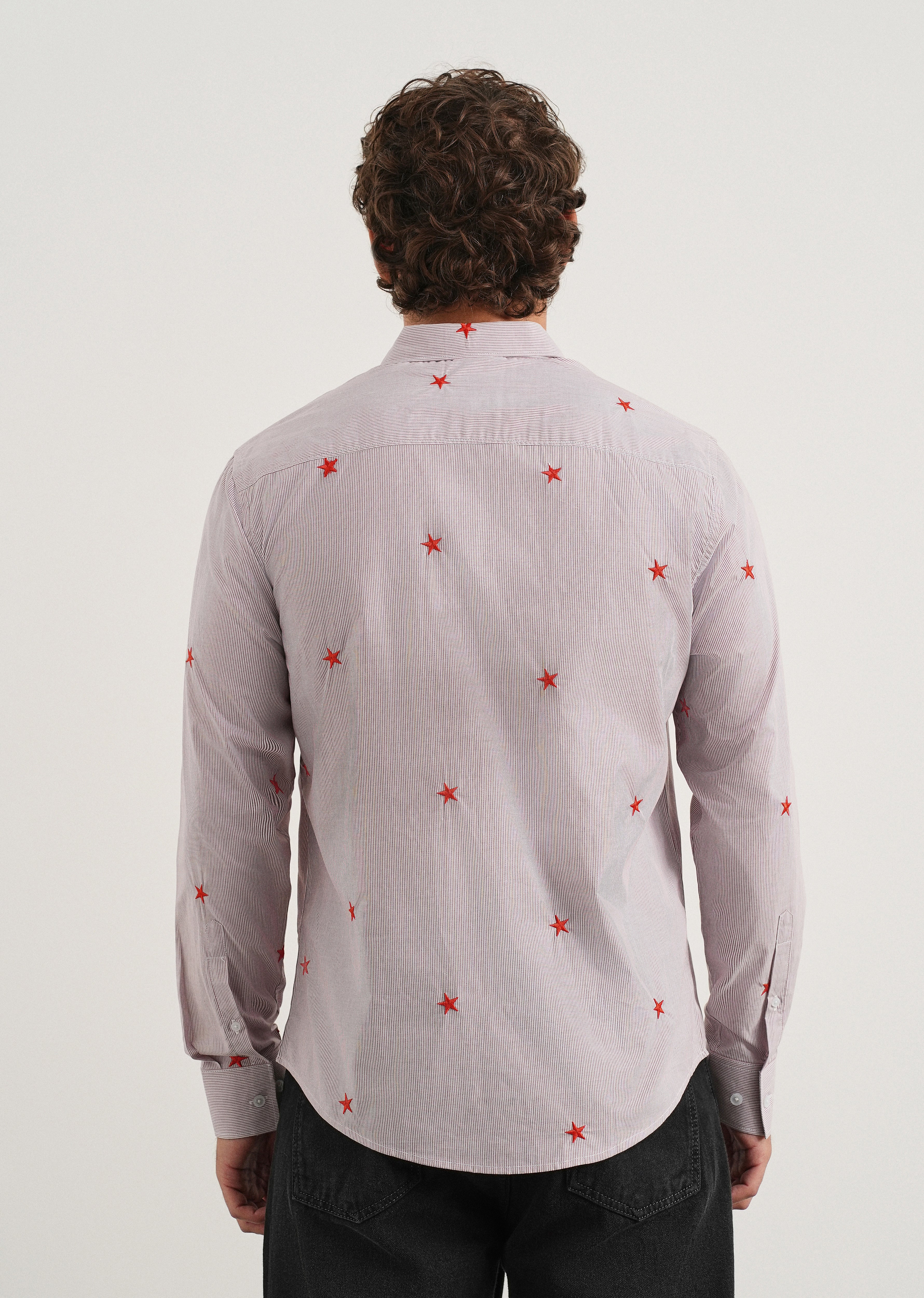 Mauve Stellar Embroidered Cotton Stripe Shirt