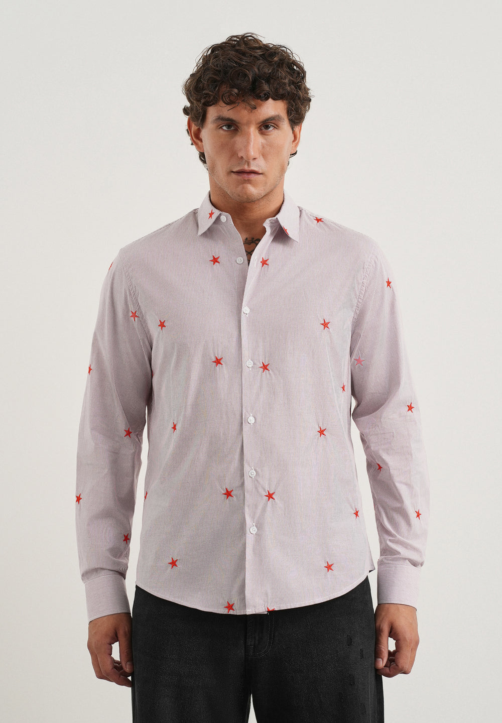 Mauve Stellar Embroidered Cotton Stripe Shirt