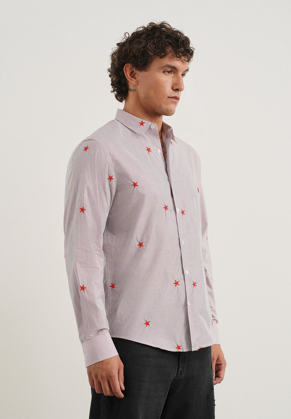 Mauve Stellar Embroidered Cotton Stripe Shirt