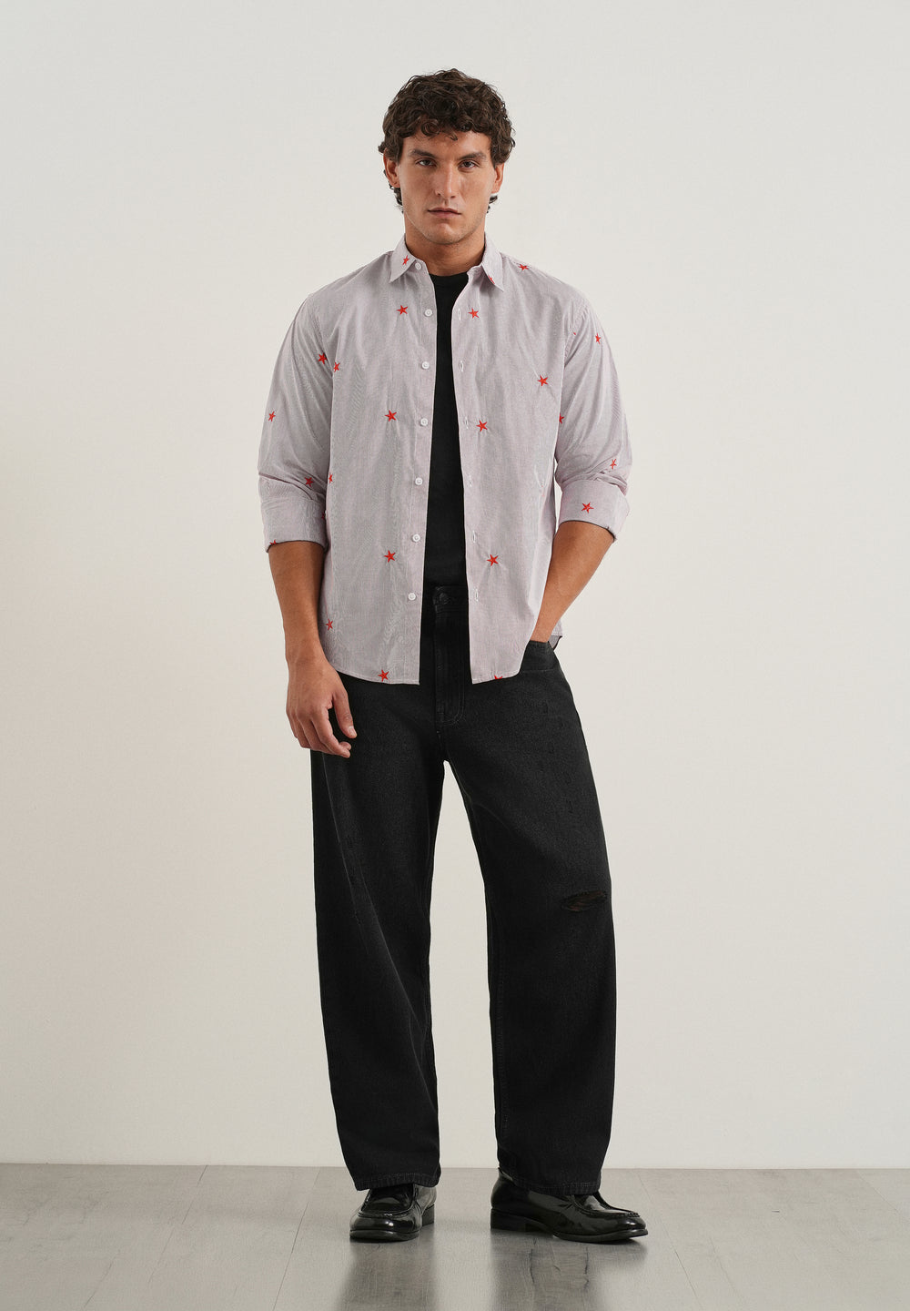 Mauve Stellar Embroidered Cotton Stripe Shirt