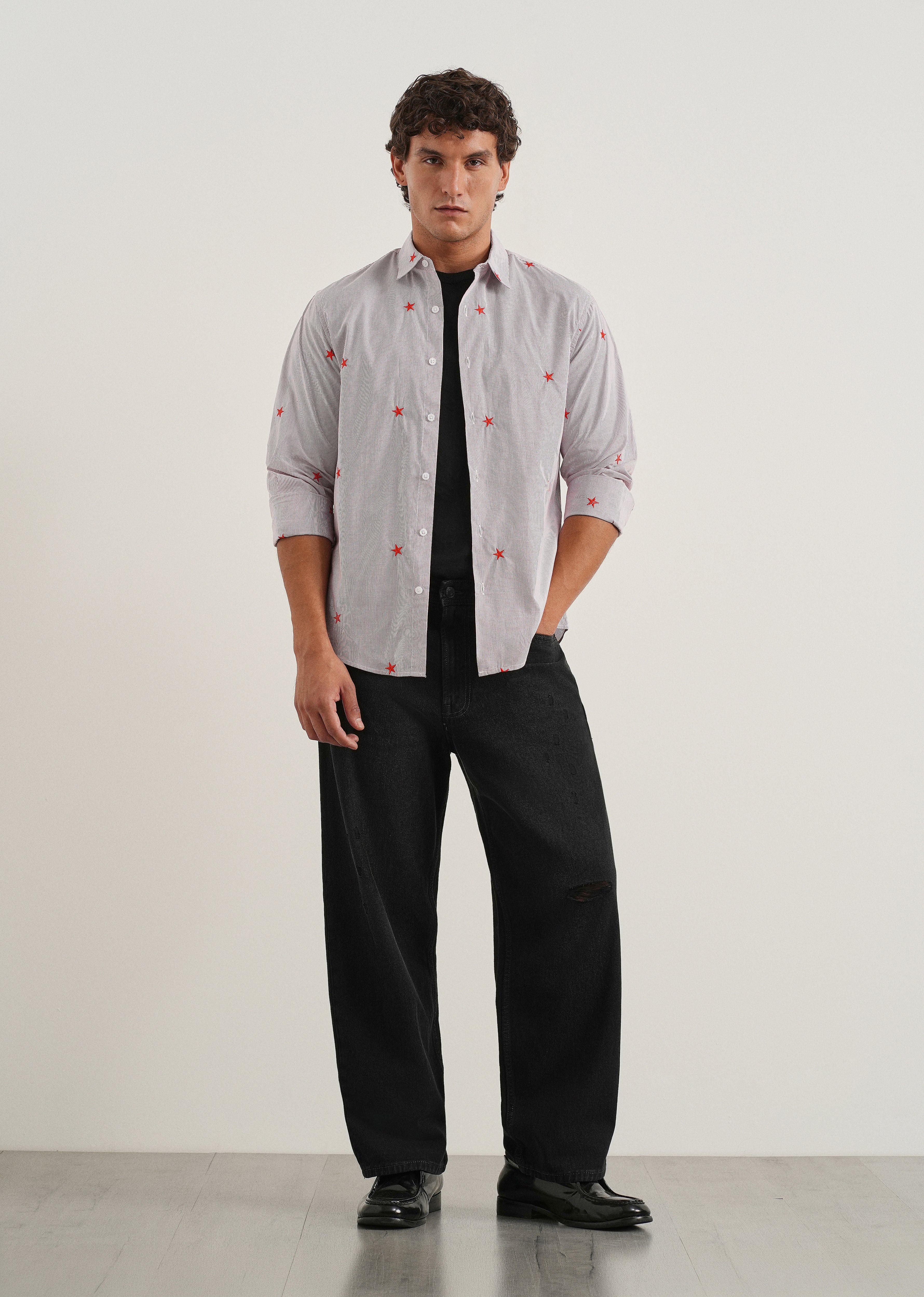 Mauve Stellar Embroidered Cotton Stripe Shirt