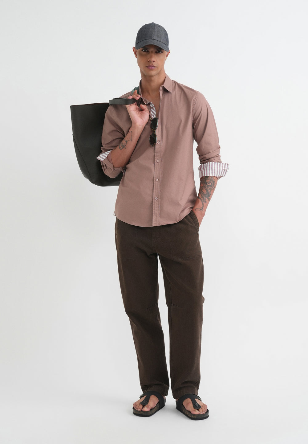 Mauve Striped Placket Cotton Shirt