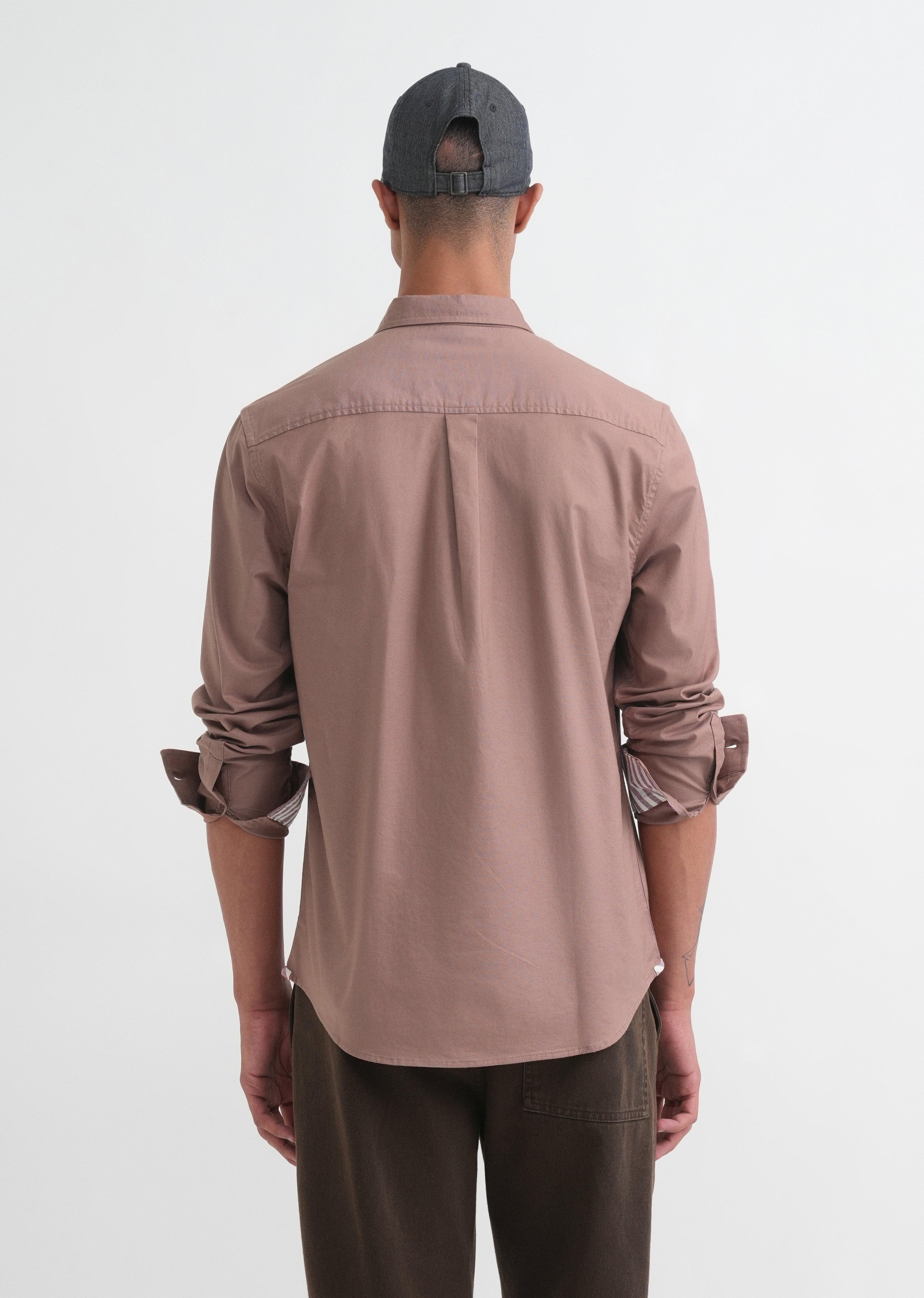 Mauve Striped Placket Cotton Shirt