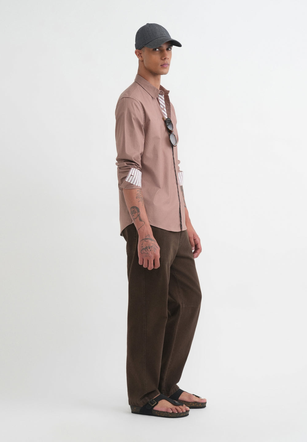 Mauve Striped Placket Cotton Shirt