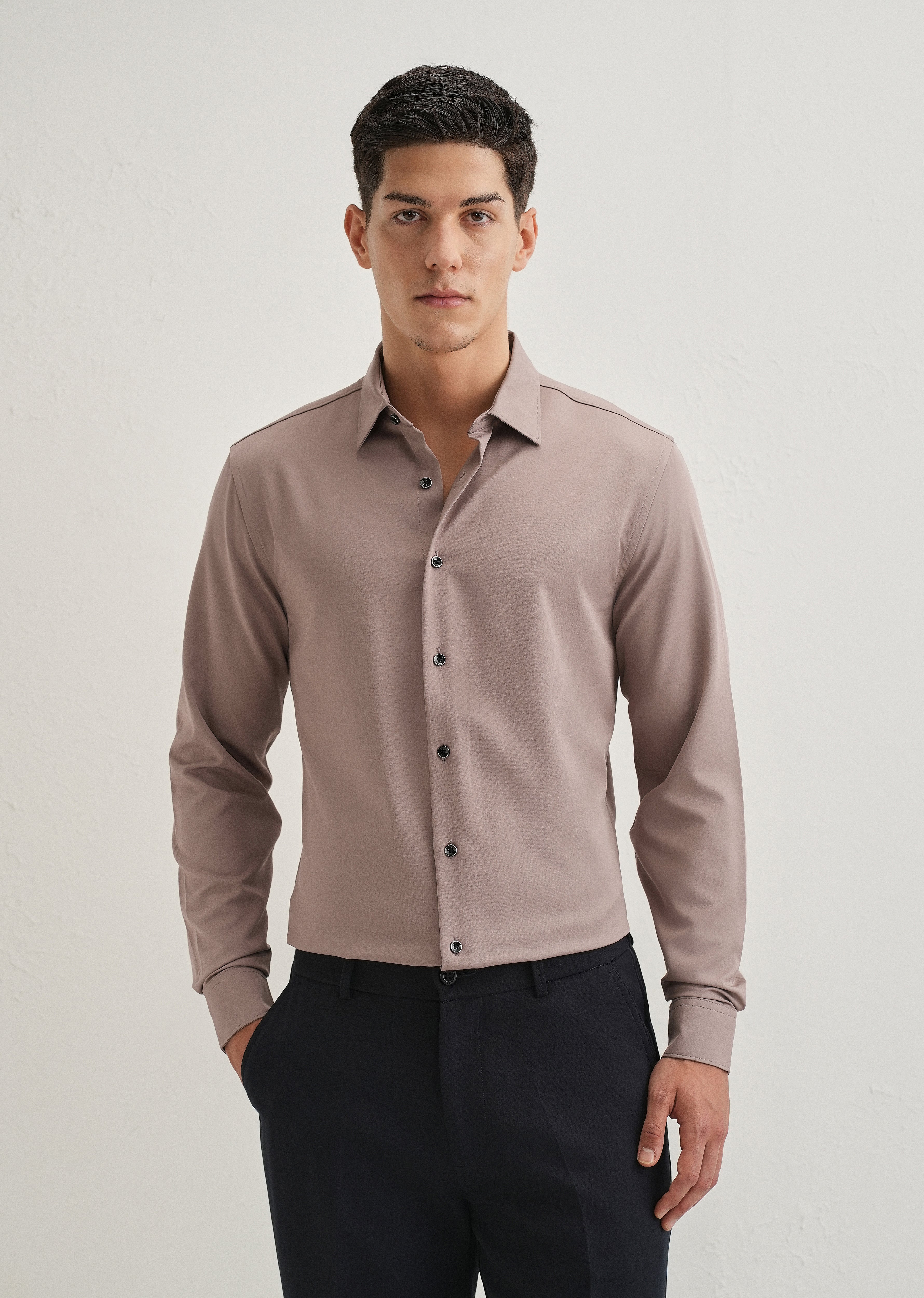Mauve Wrinkle Free Stitchless Placket Shirt