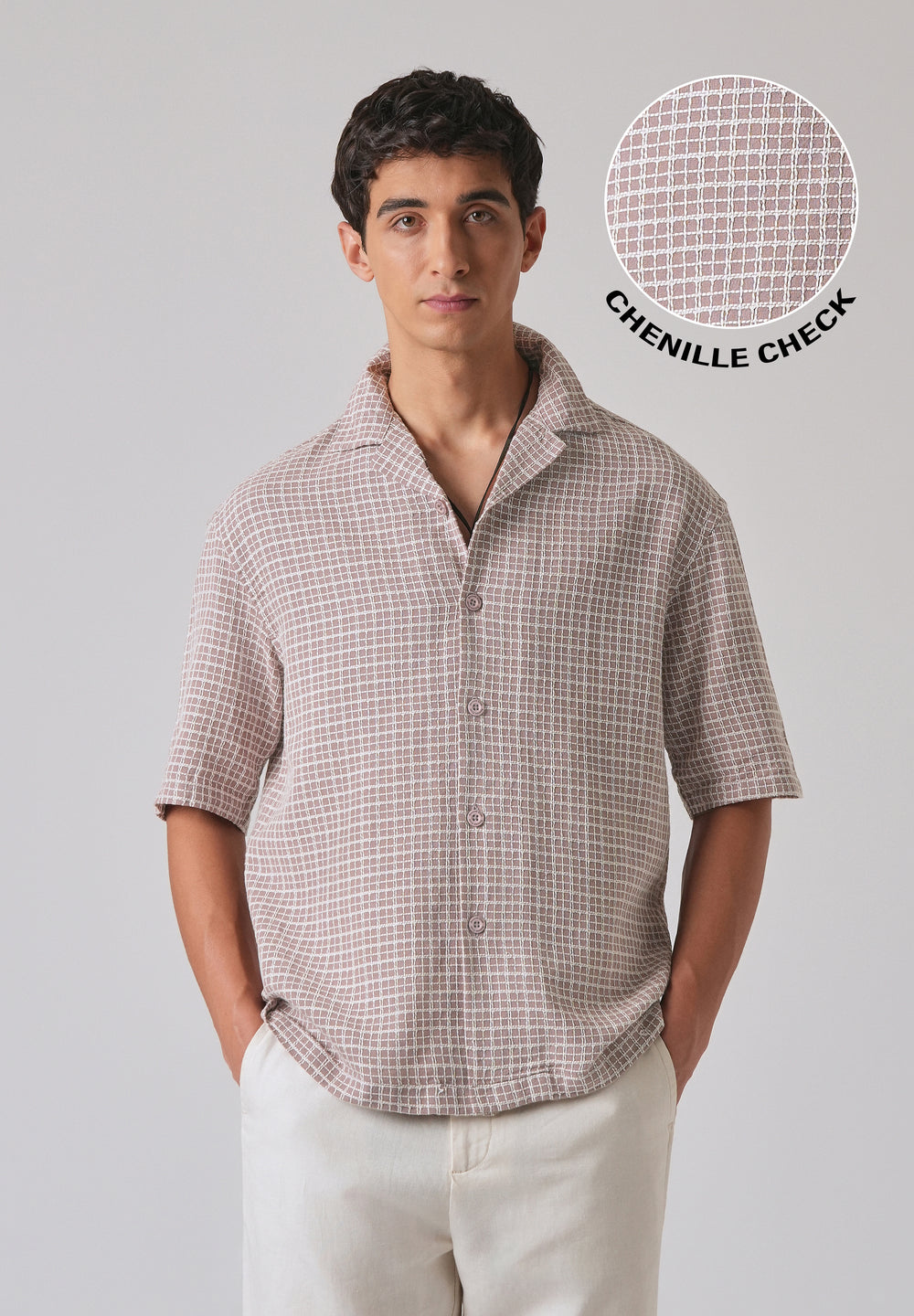 Mauve Cotton Chenille Check Shirt