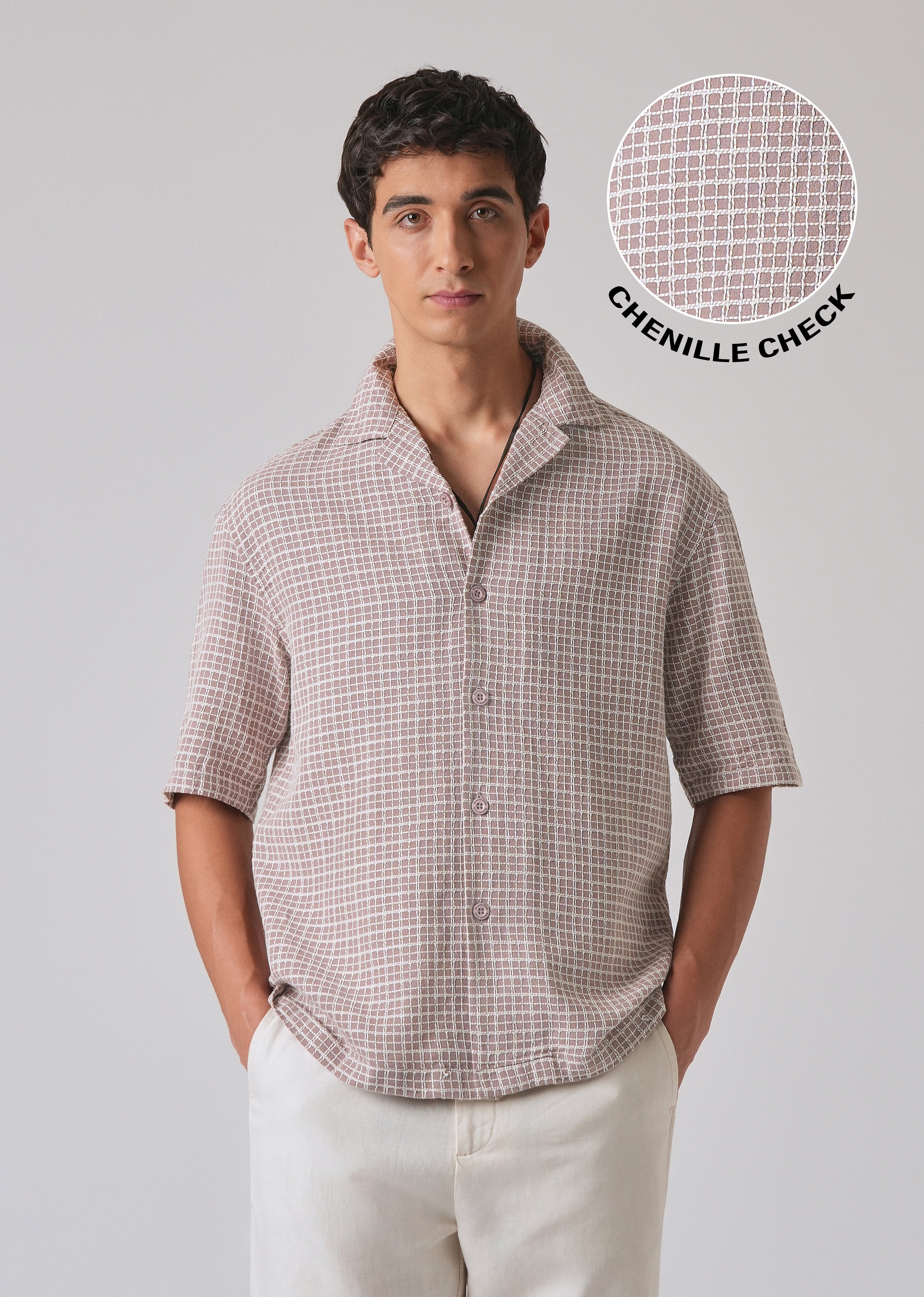 Mauve Cotton Chenille Check Shirt
