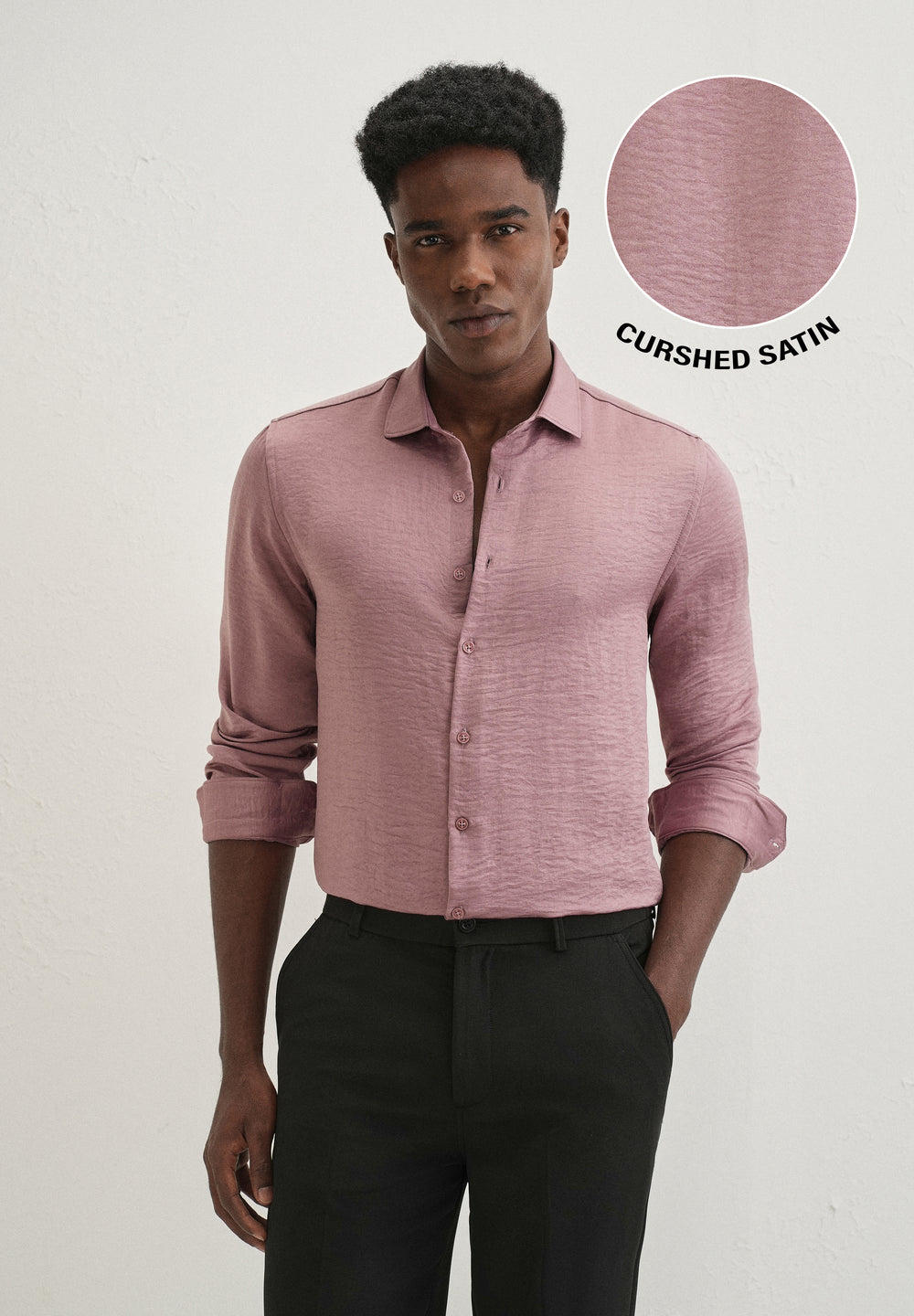 Mauve Pink Plain Crushed Satin Shirt