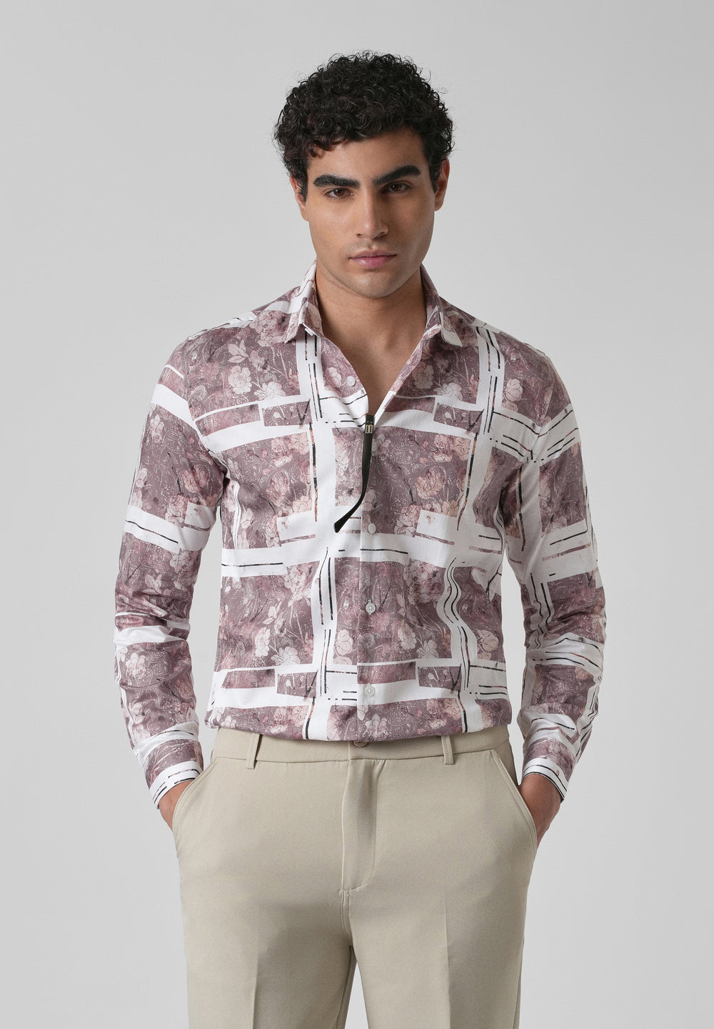 Mauve Printed Full-Sleeves Shirt