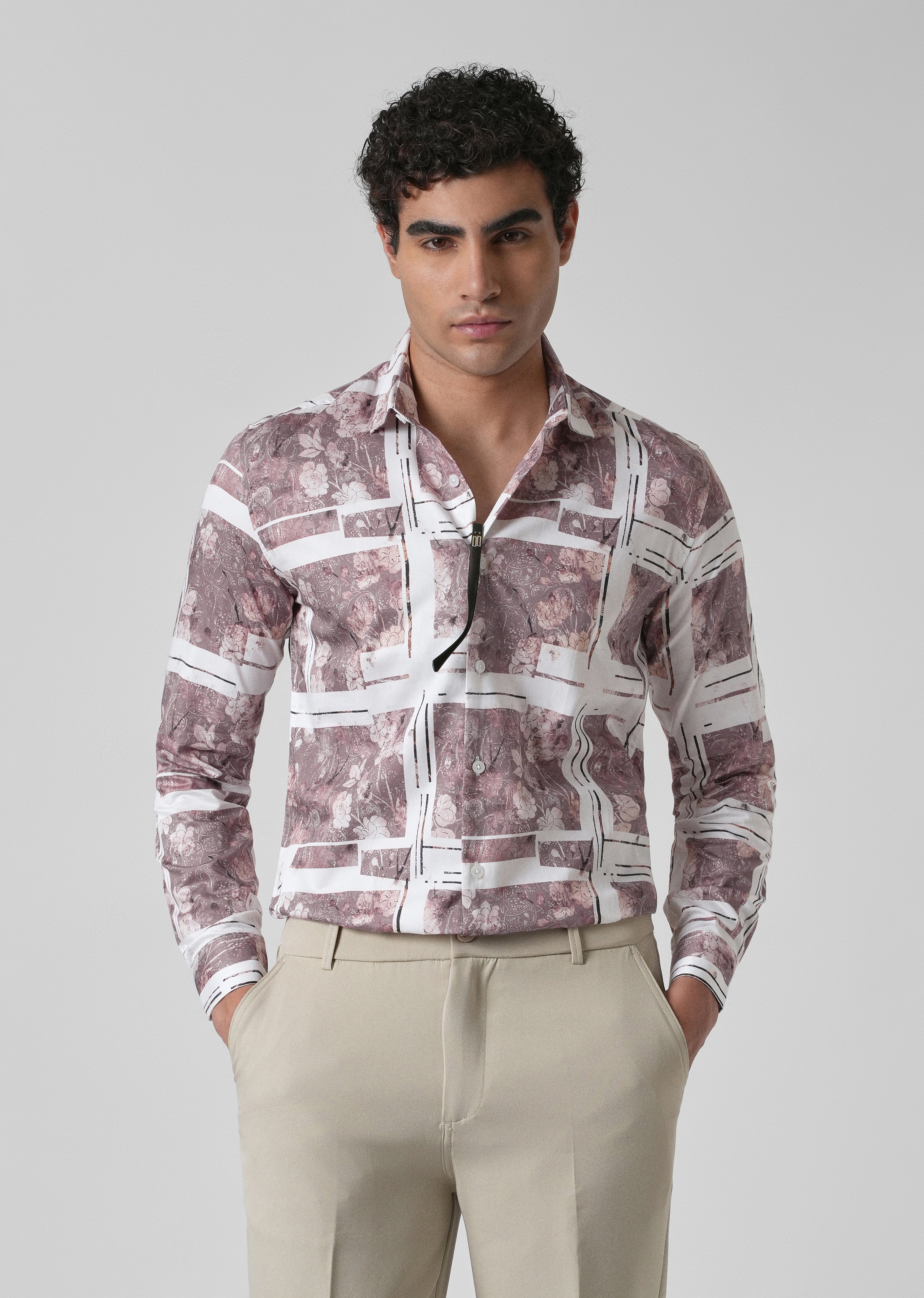 Mauve Printed Full-Sleeves Shirt