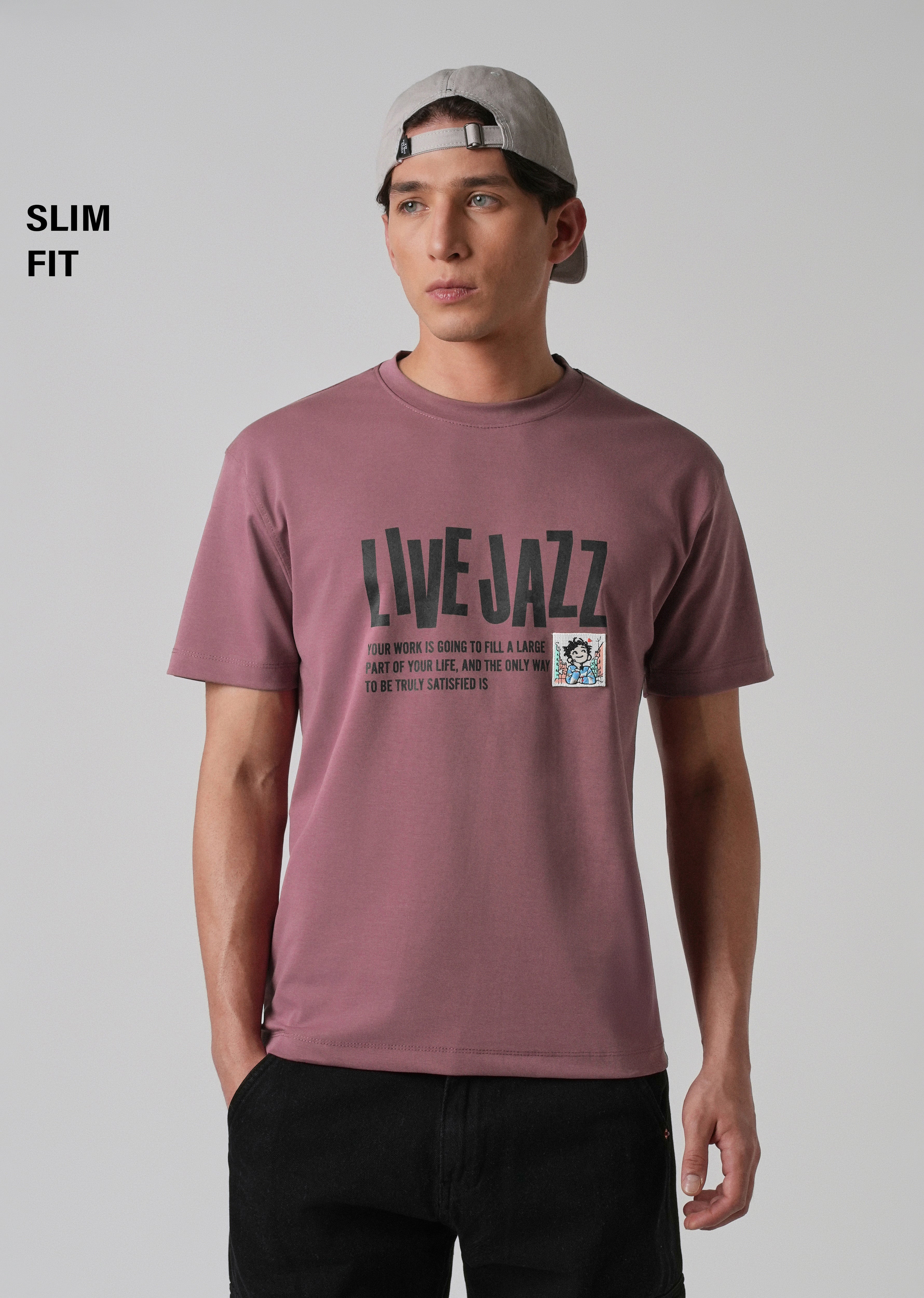 Mauve Printed Slim Fit T-shirt