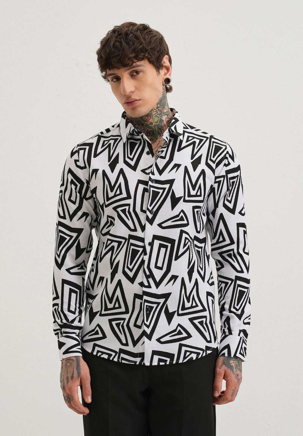 Maze Line Waffle Dobby White Shirt