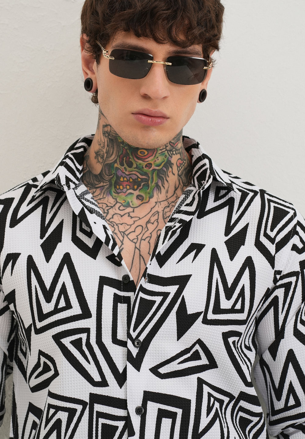 Maze Line Waffle Dobby White Shirt