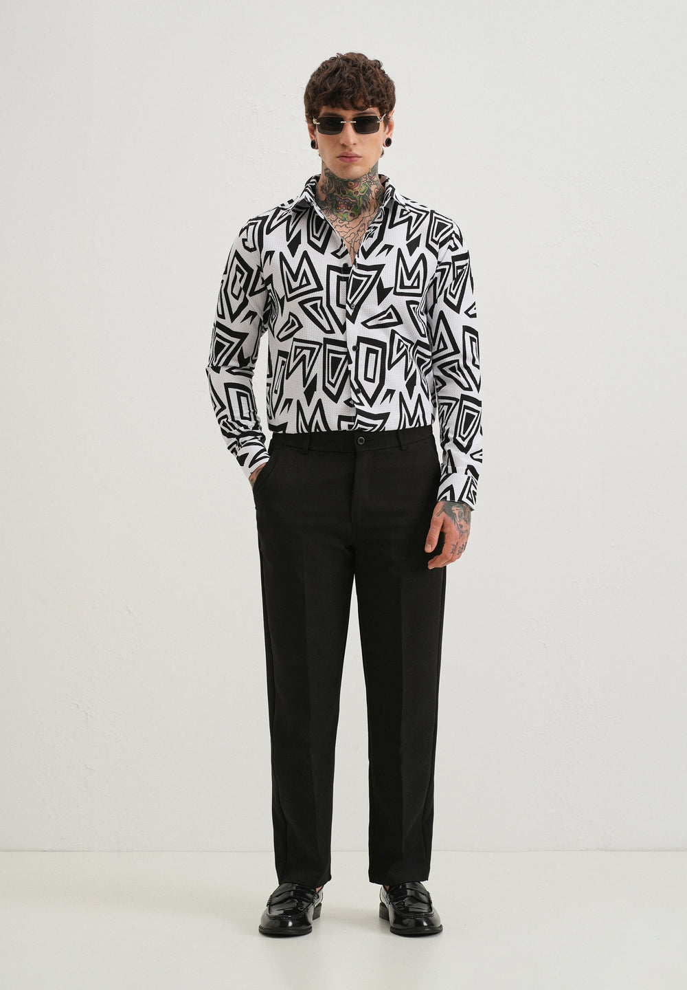 Maze Line Waffle Dobby White Shirt