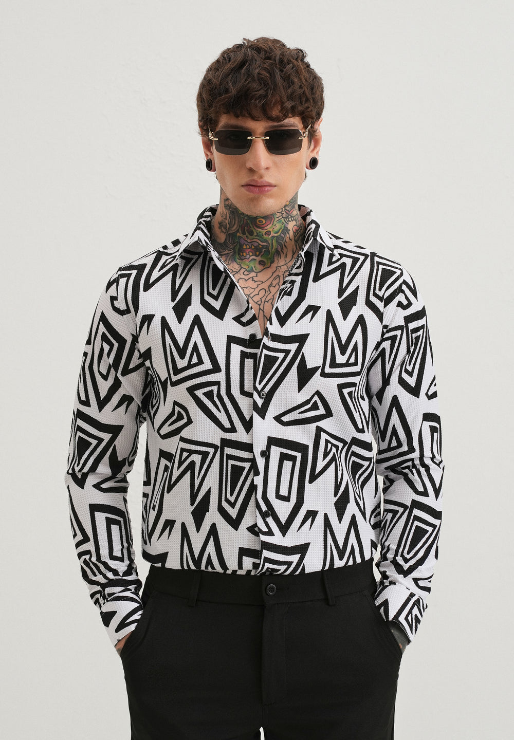 Maze Line Waffle Dobby White Shirt