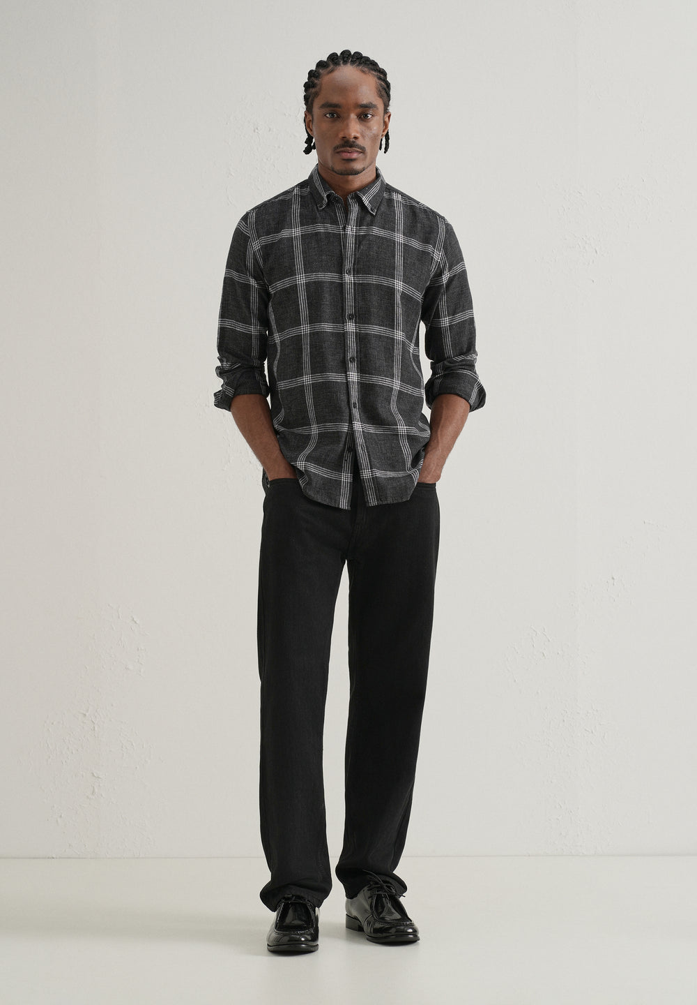 Melange Black Boxed Check Shirt