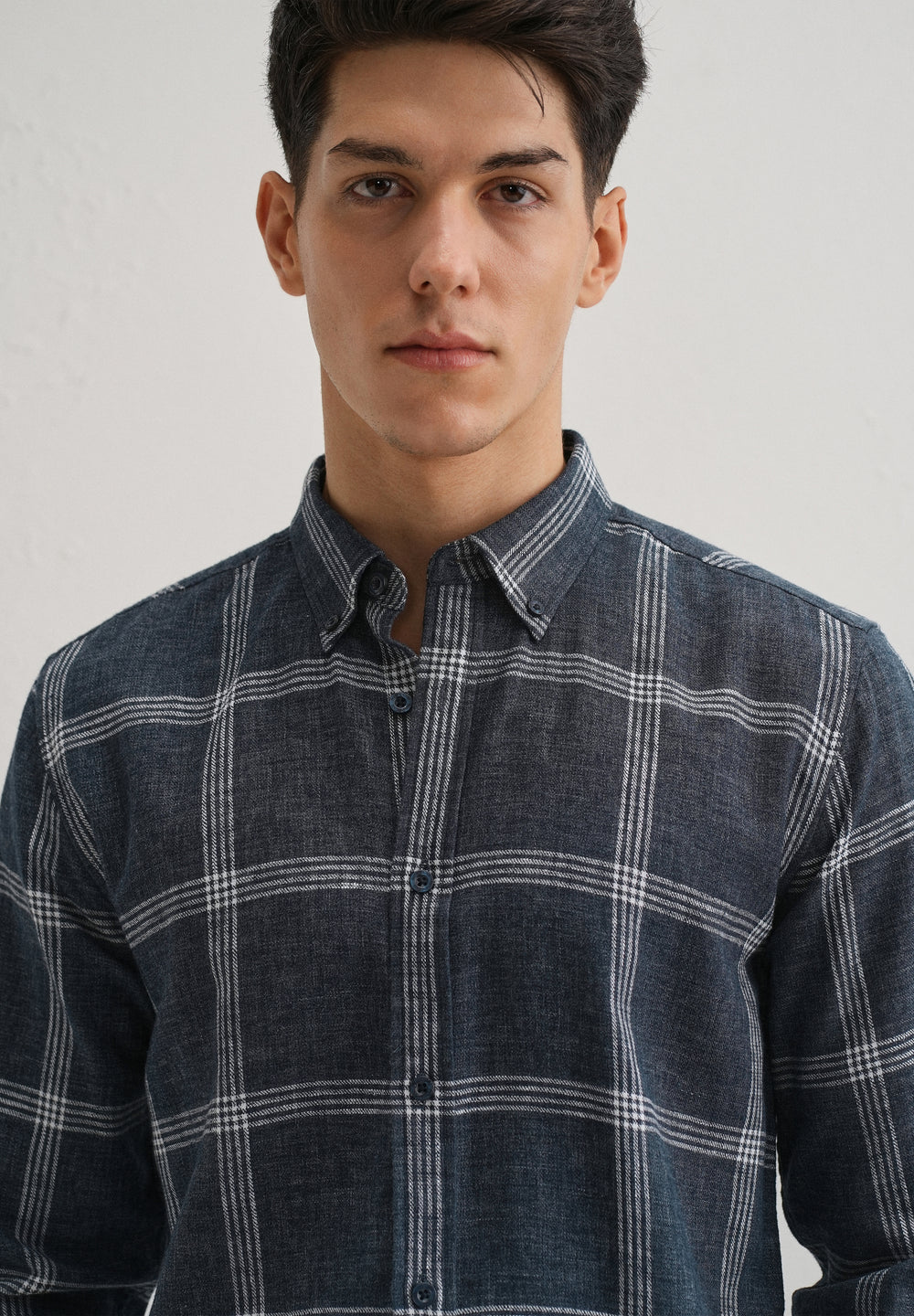Melange Blue Boxed Check Shirt