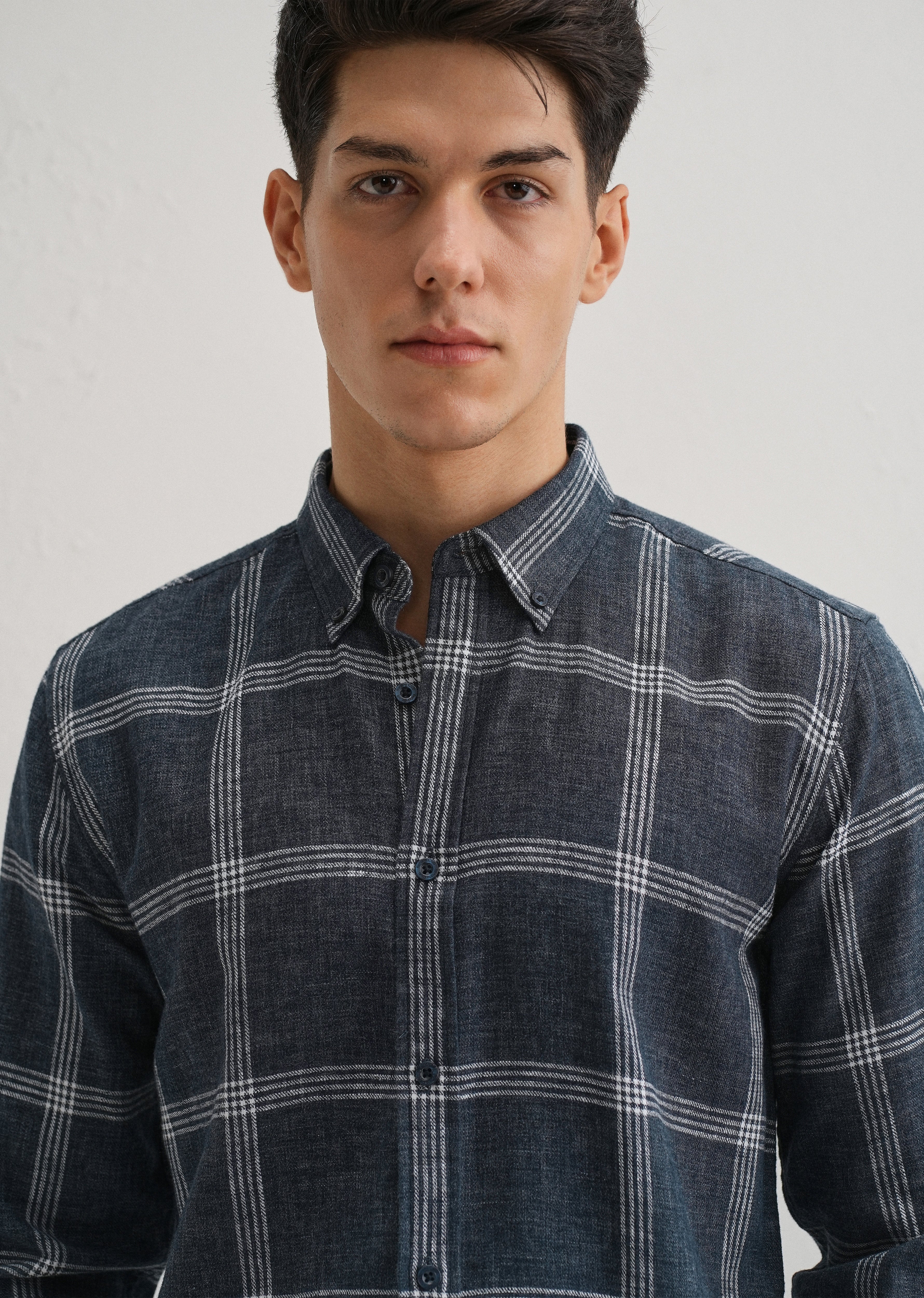 Melange Blue Boxed Check Shirt