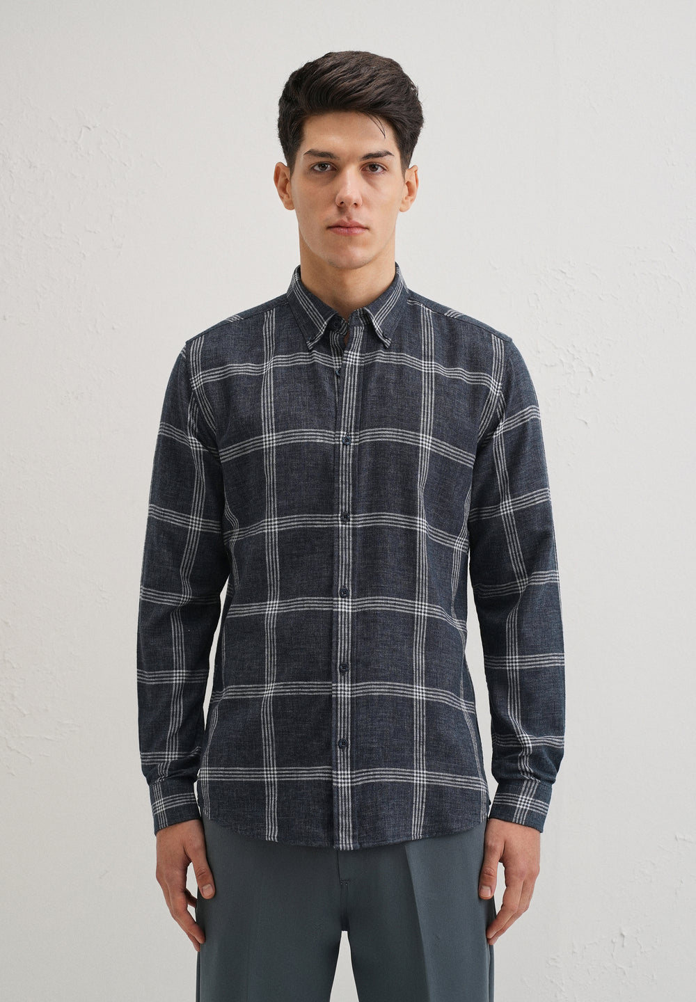 Melange Blue Boxed Check Shirt