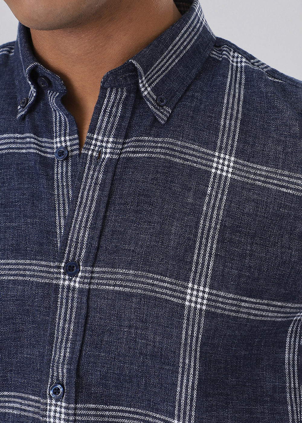 Melange Blue Boxed Check Shirt