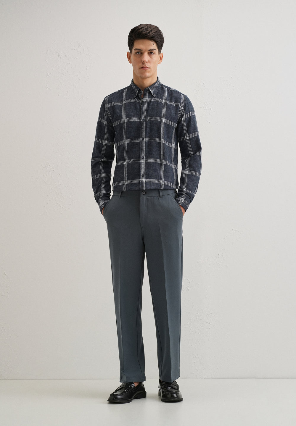 Melange Blue Boxed Check Shirt