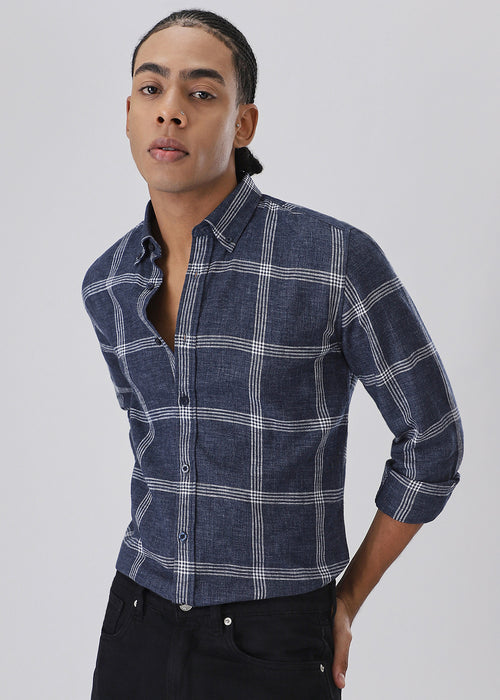 Melange Blue Boxed Check Shirt