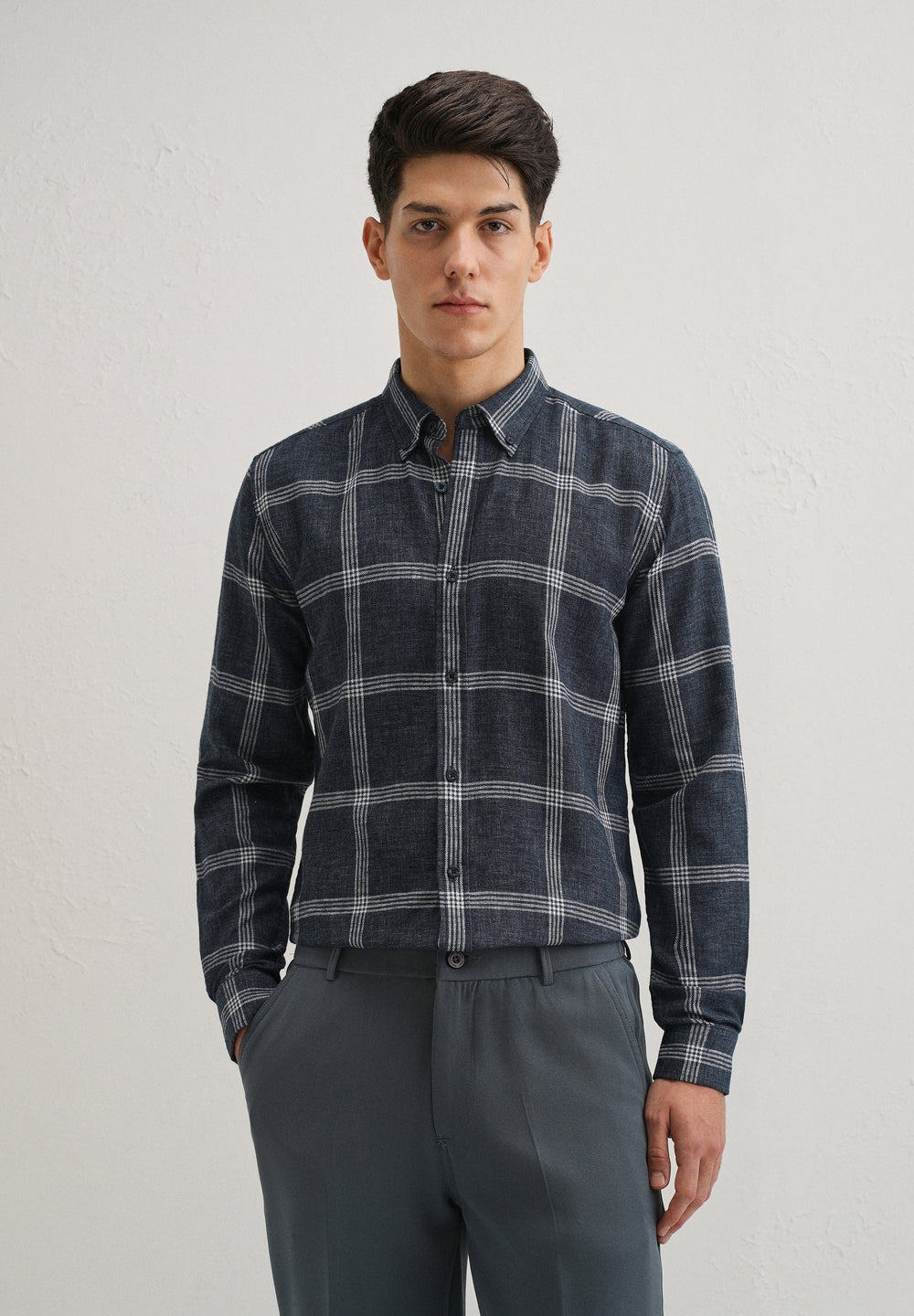 Melange Blue Boxed Check Shirt