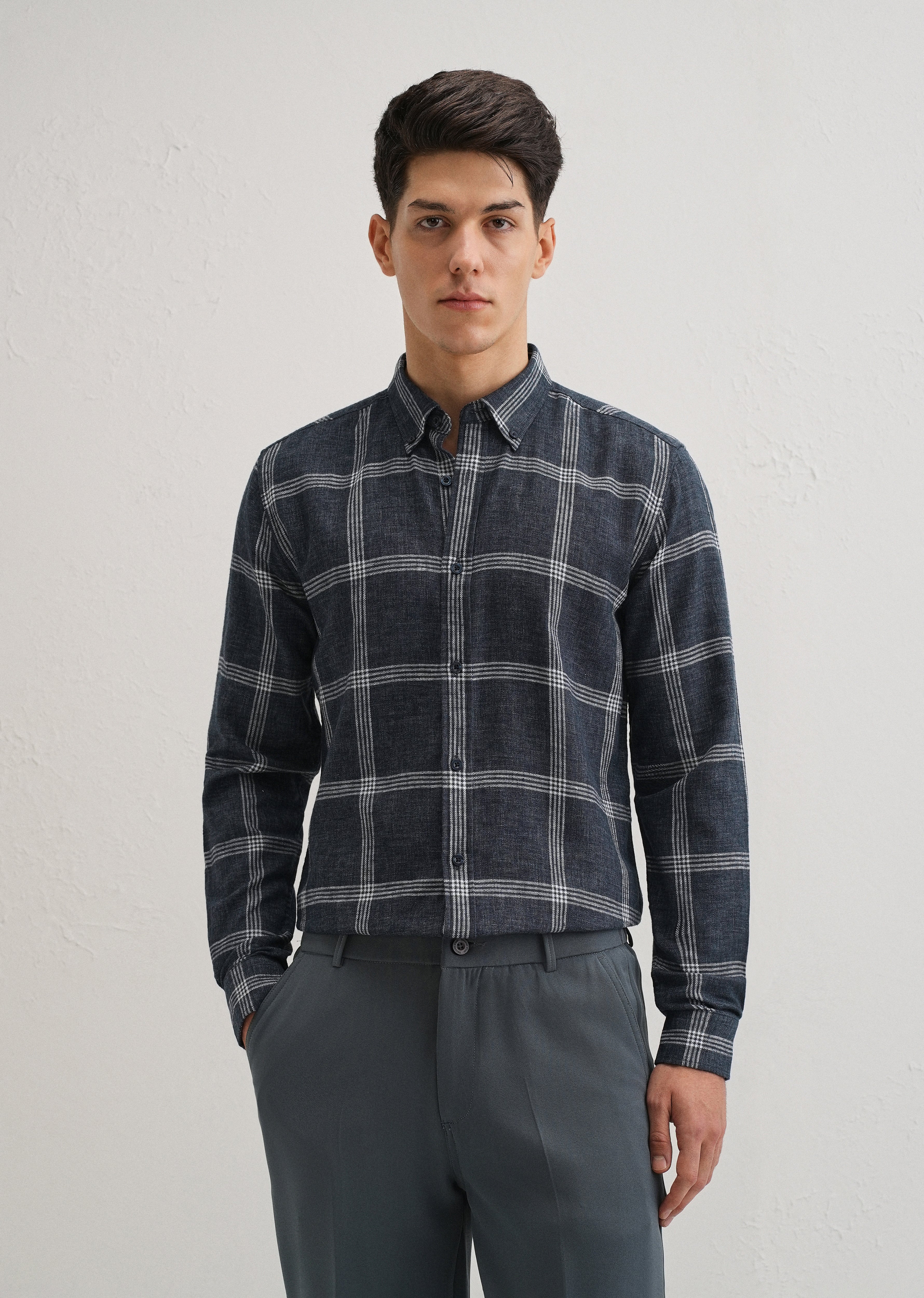 Melange Blue Boxed Check Shirt