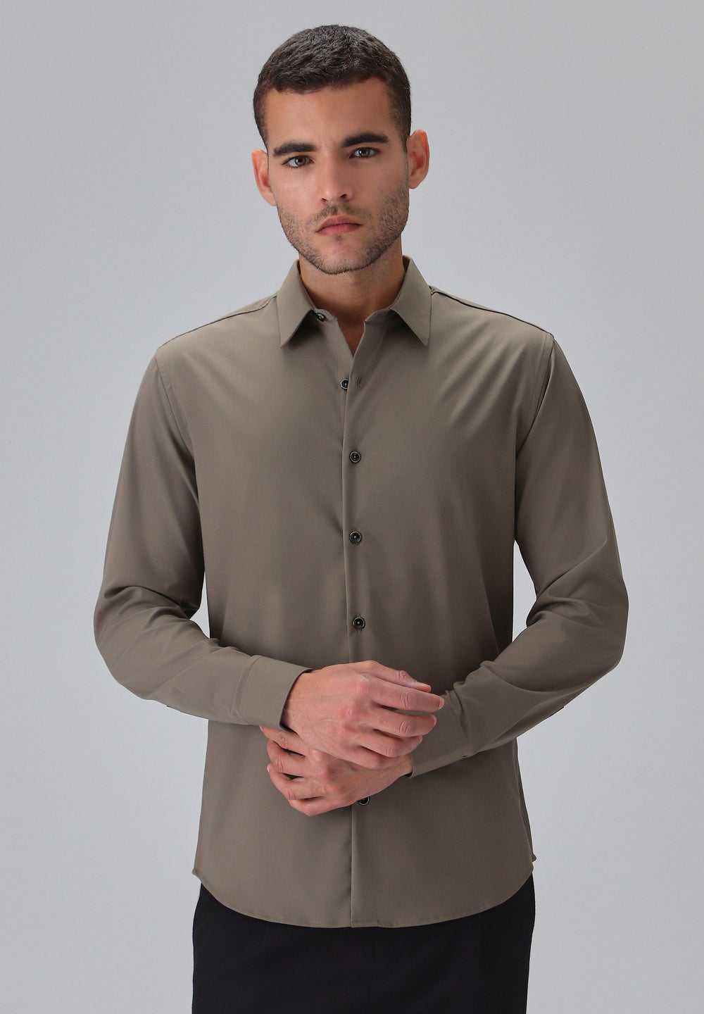 Melange Brown Plain Wrinkle Free Shirt