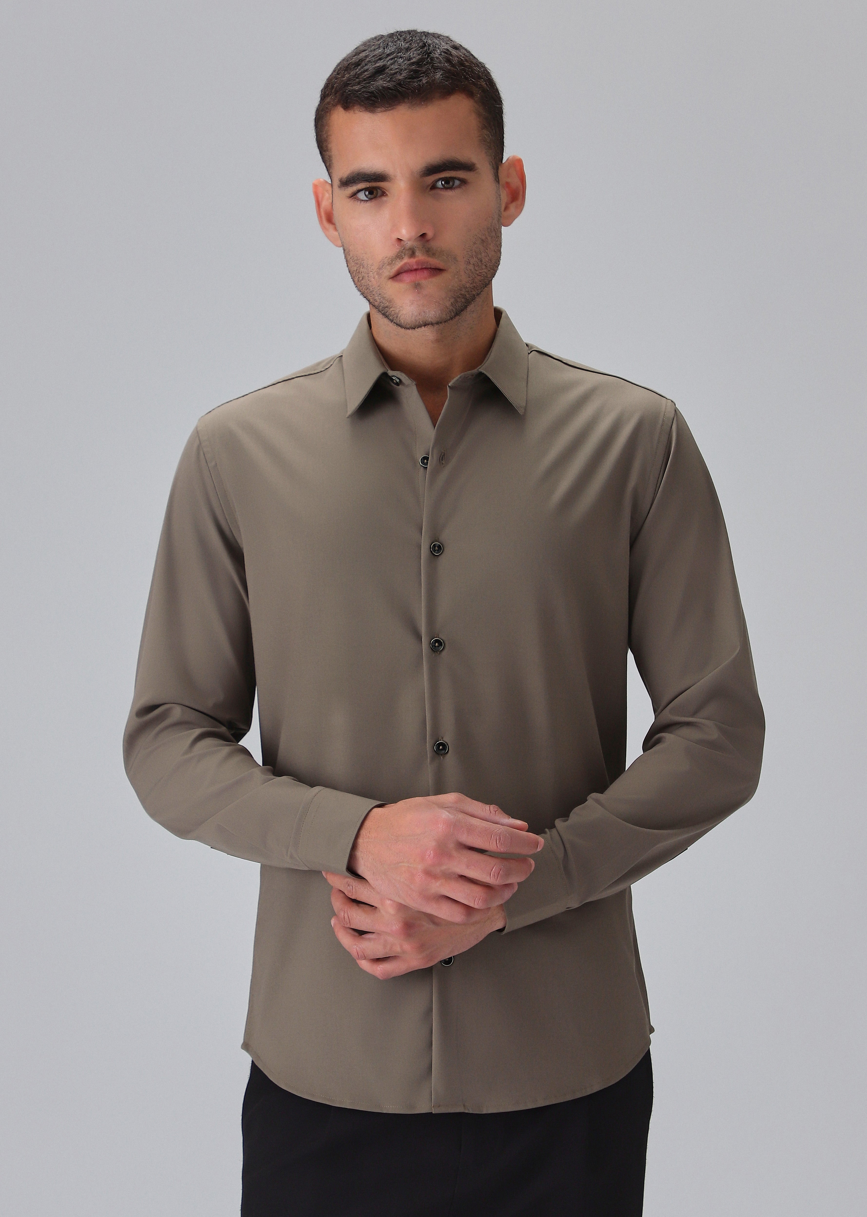 Melange Brown Plain Wrinkle Free Shirt