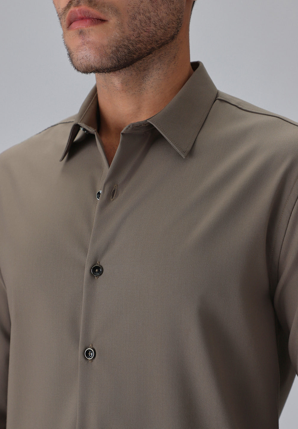 Melange Brown Plain Wrinkle Free Shirt
